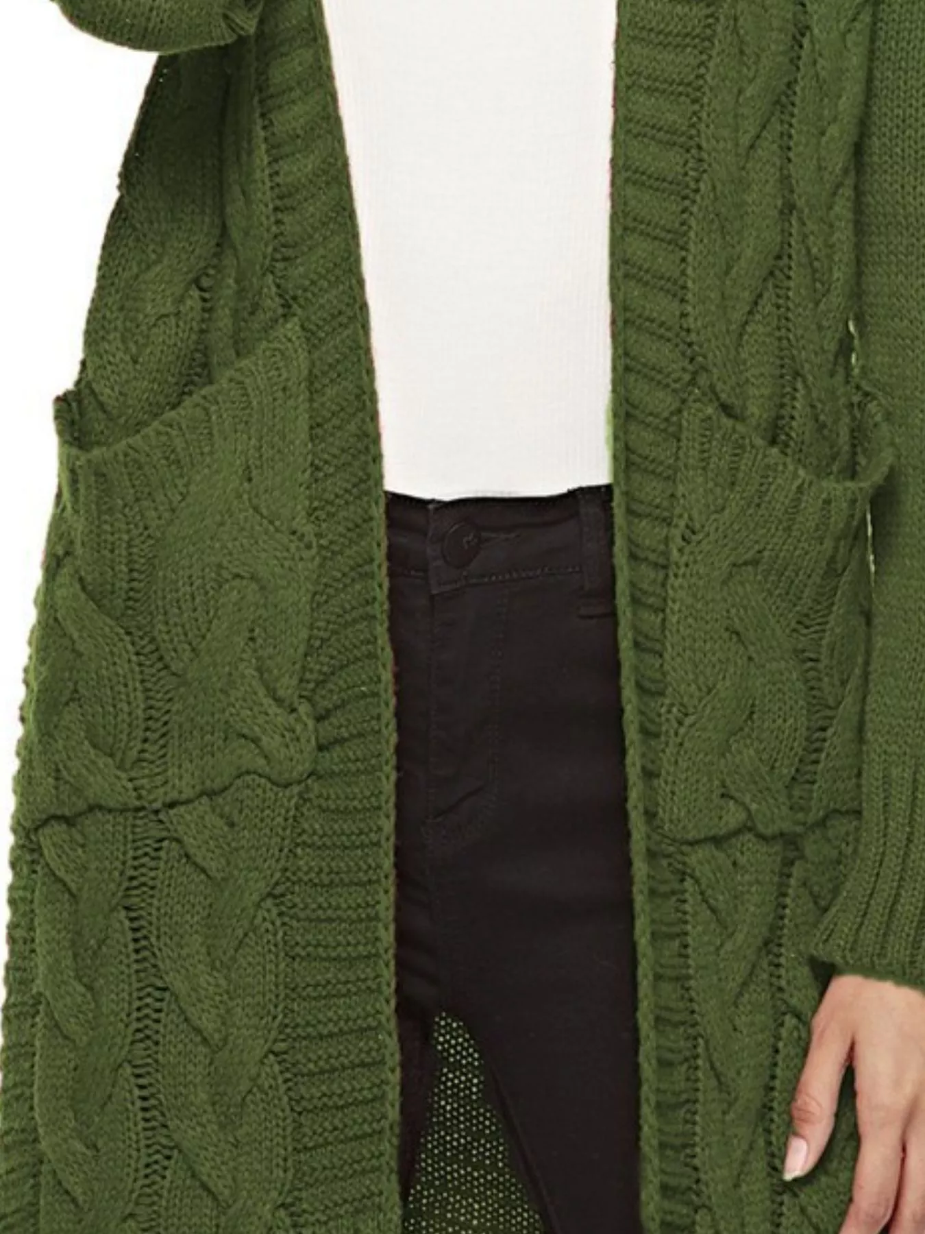 Full Size Chunky Knit Open Front Cardigan Plus Size - Image 11