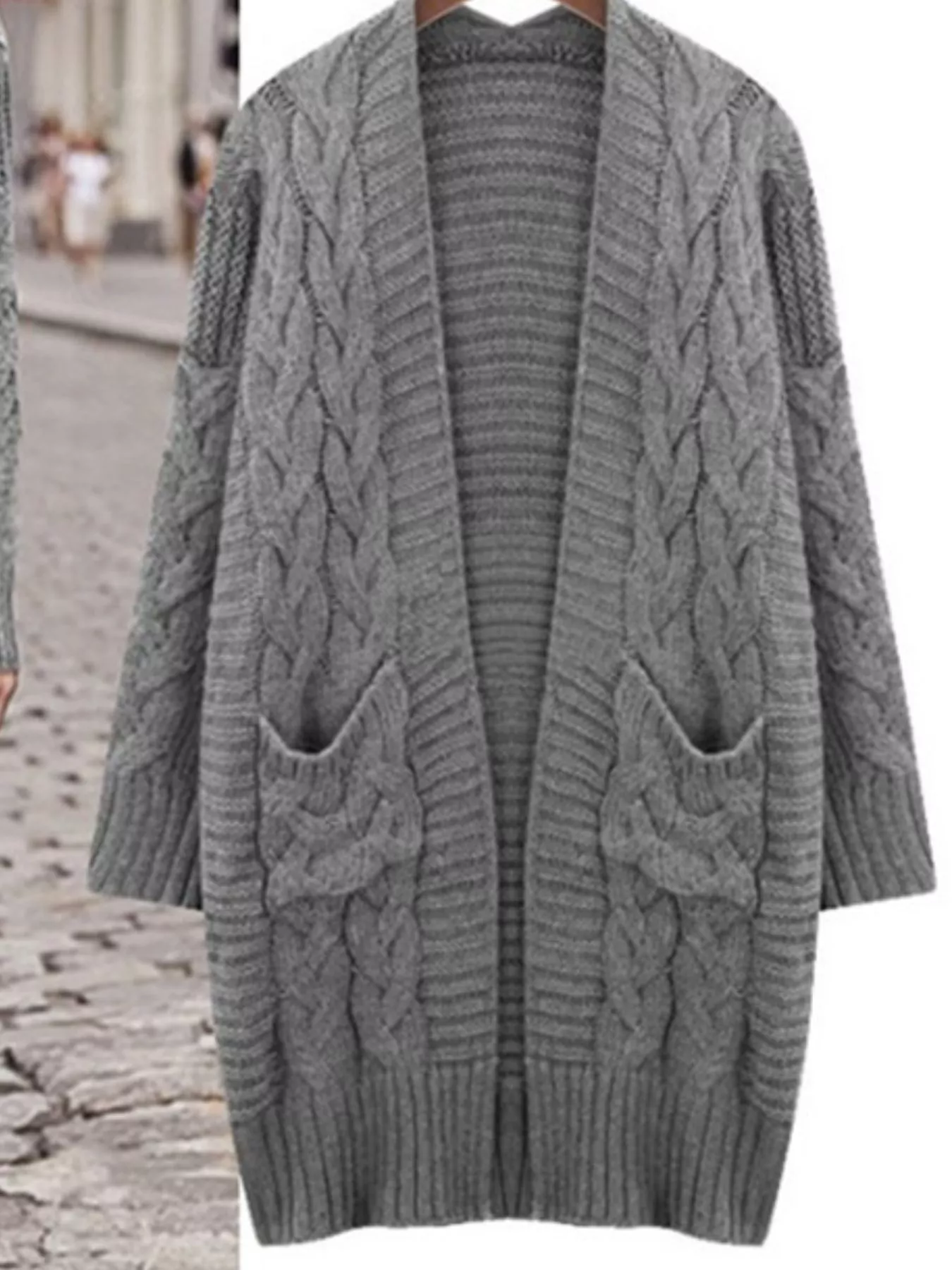 Full Size Chunky Knit Open Front Cardigan Plus Size - Image 13