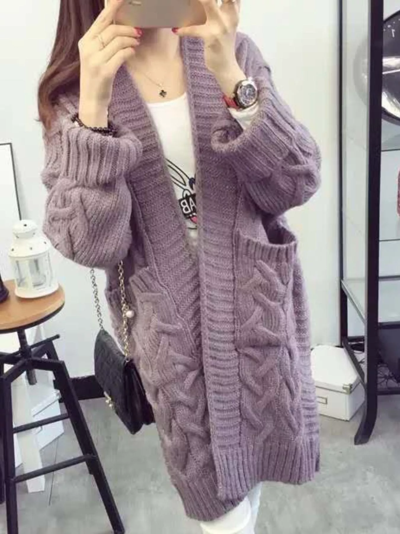 Full Size Chunky Knit Open Front Cardigan Plus Size - Image 6
