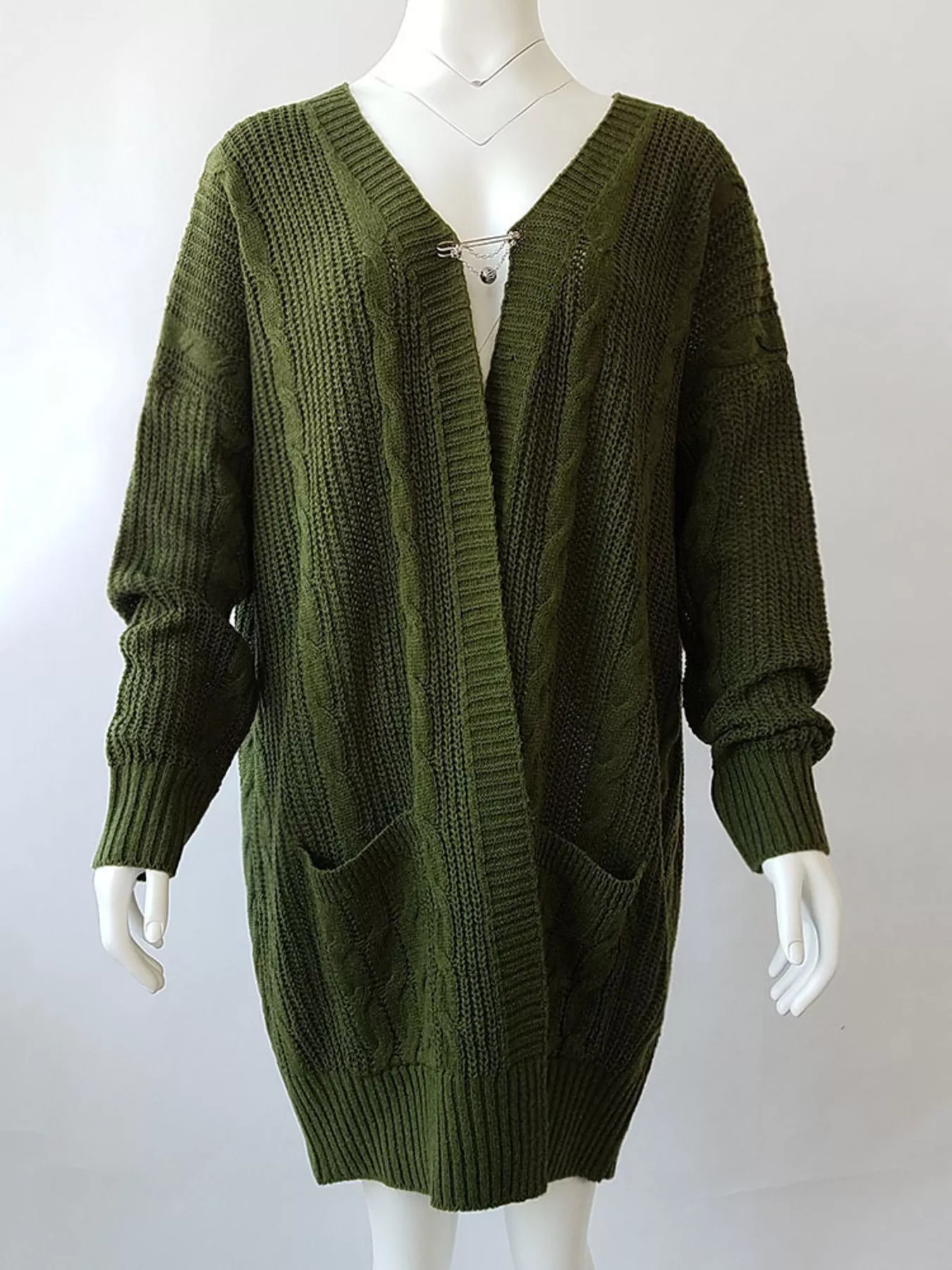 Full Size Chunky Knit Open Front Cardigan Plus Size - Image 4