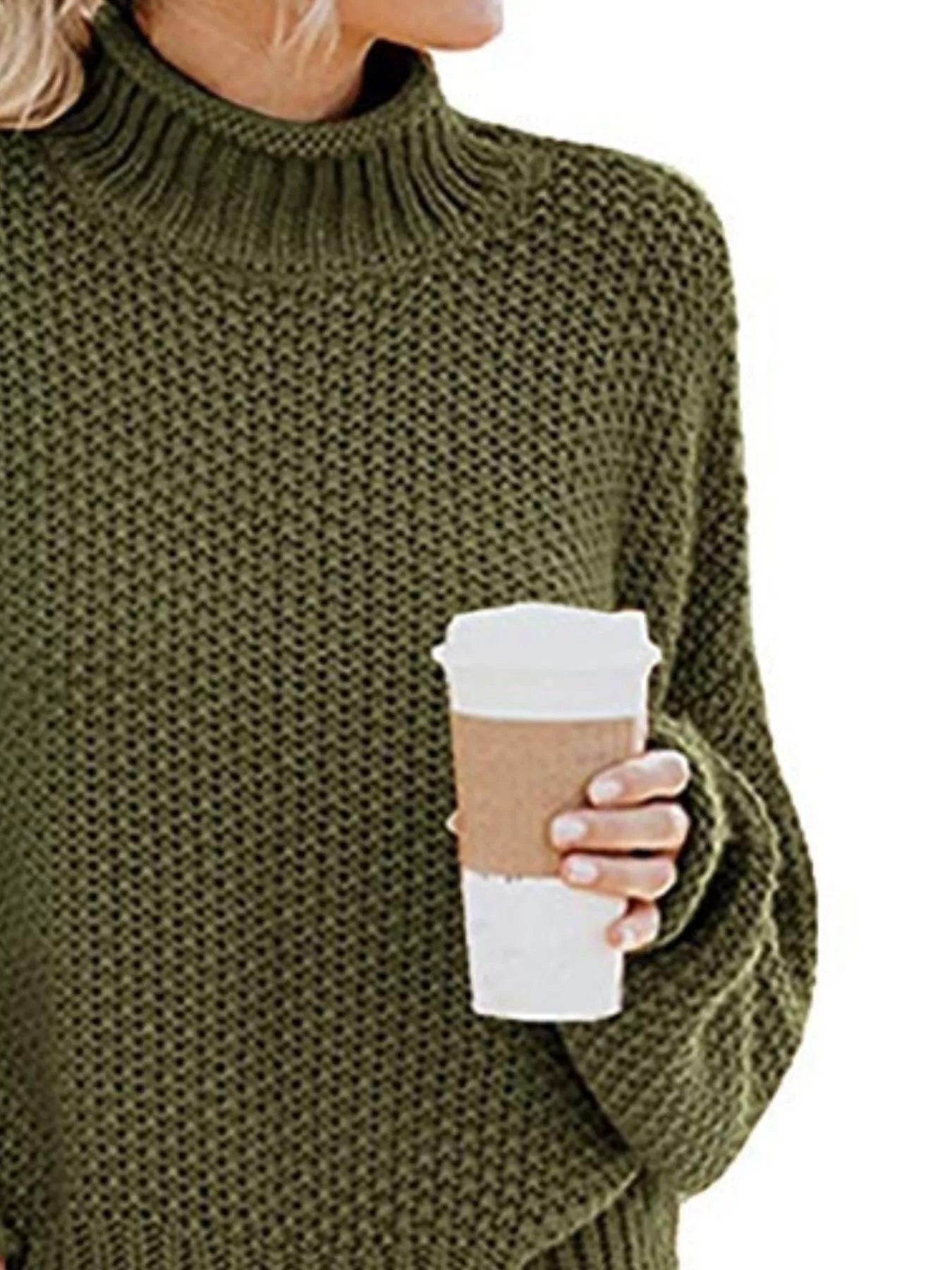 Full Size Chunky Knit Turtleneck Sweater Plus Size - Image 12