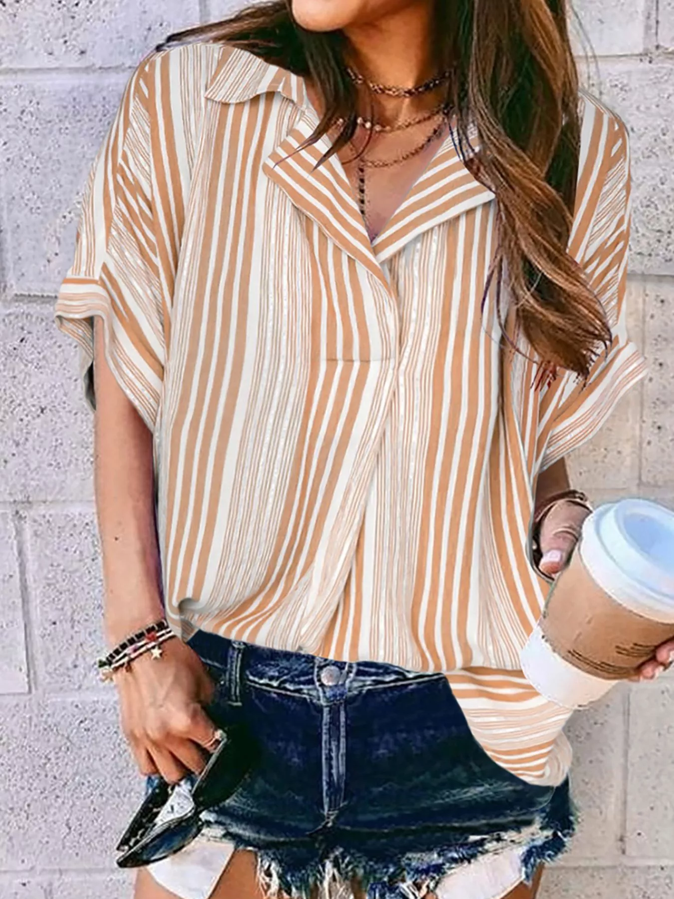Full Size Collared Neck Half Sleeve Shirt Plus Size - Image 11