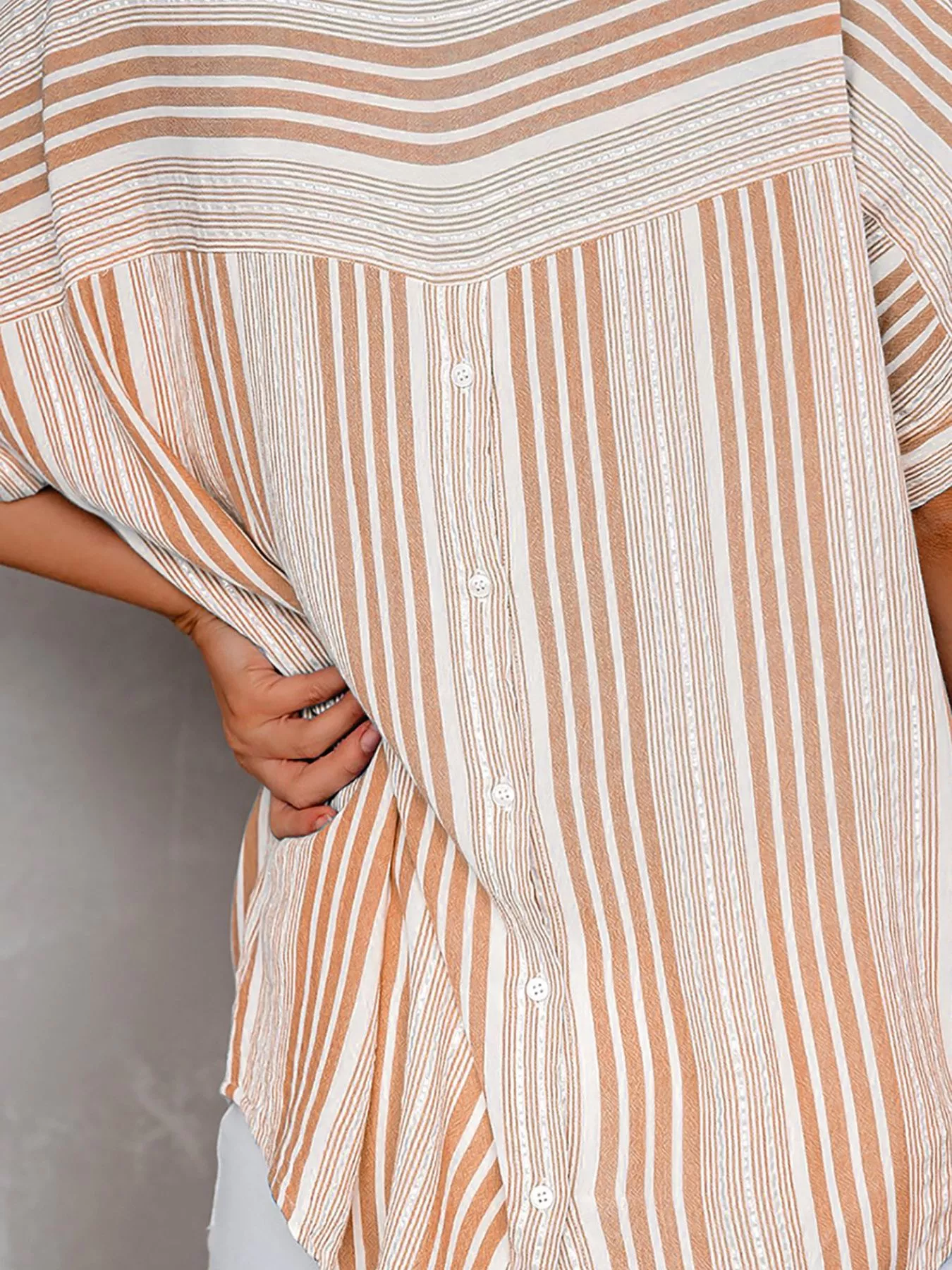 Full Size Collared Neck Half Sleeve Shirt Plus Size - Image 12