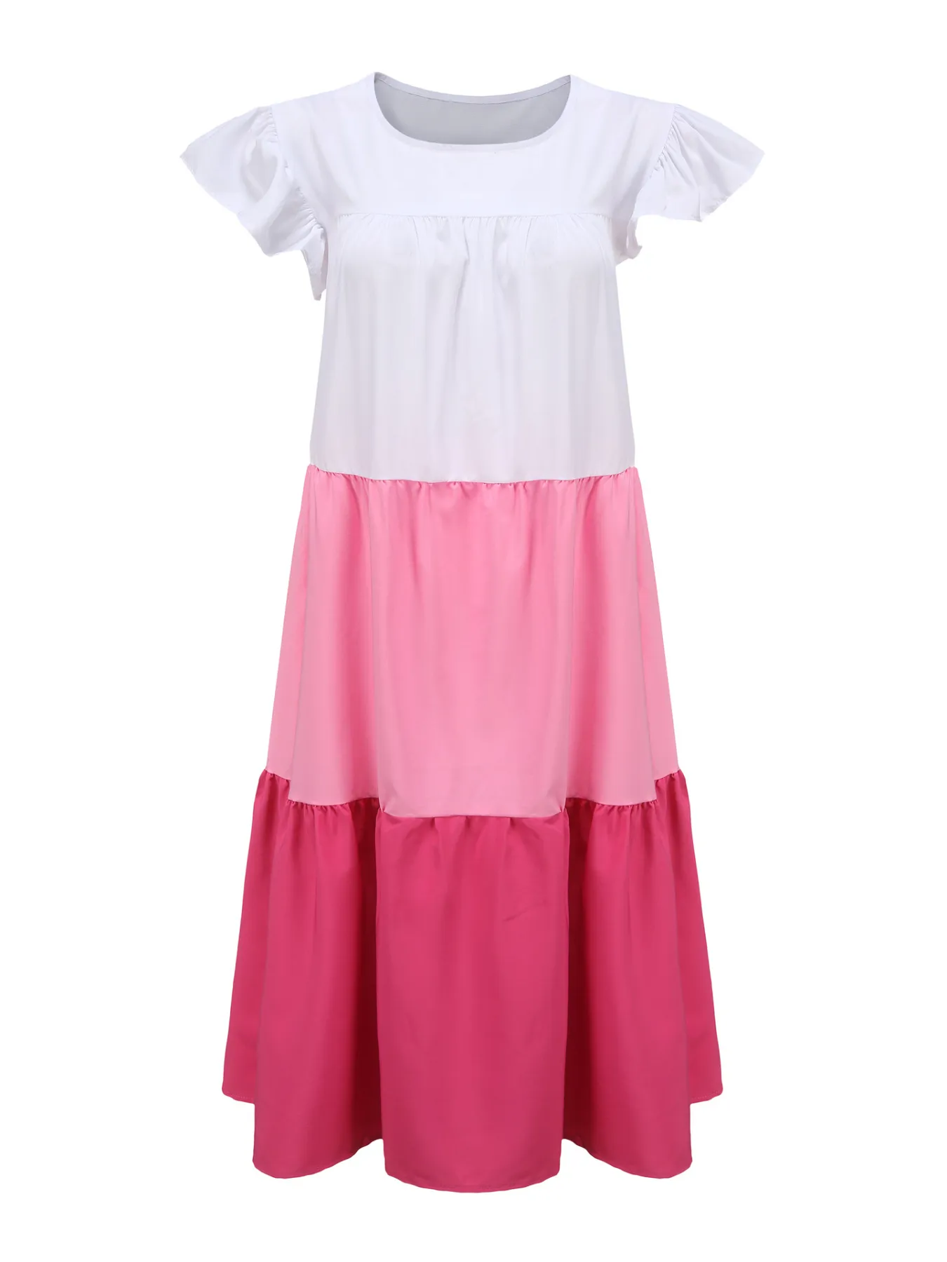 Full Size Color Block Tiered Ruffle Summer Dress Plus Size - Image 3