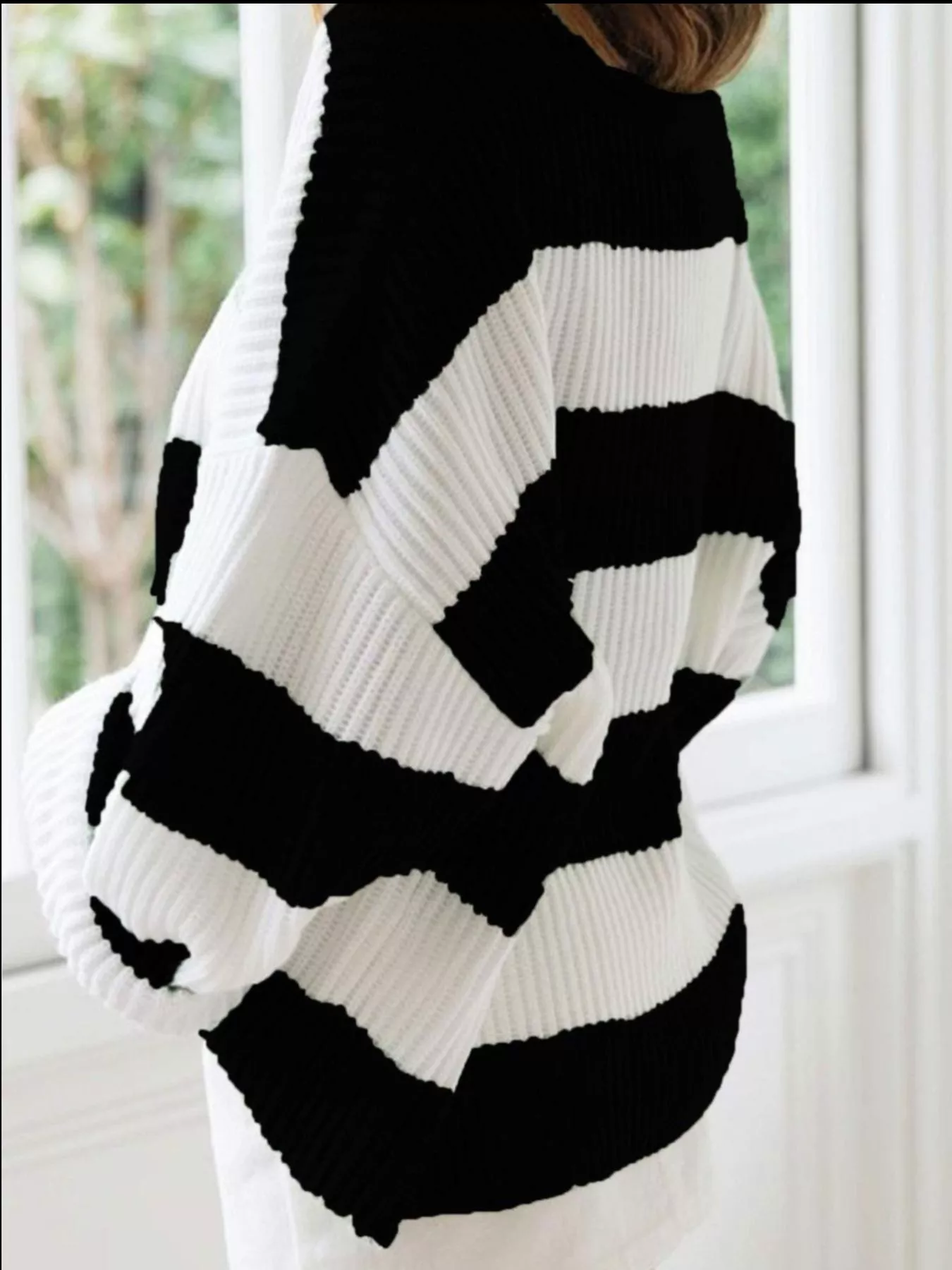 Full Size Contrast Striped Round Neck Sweater Plus Size - Image 5
