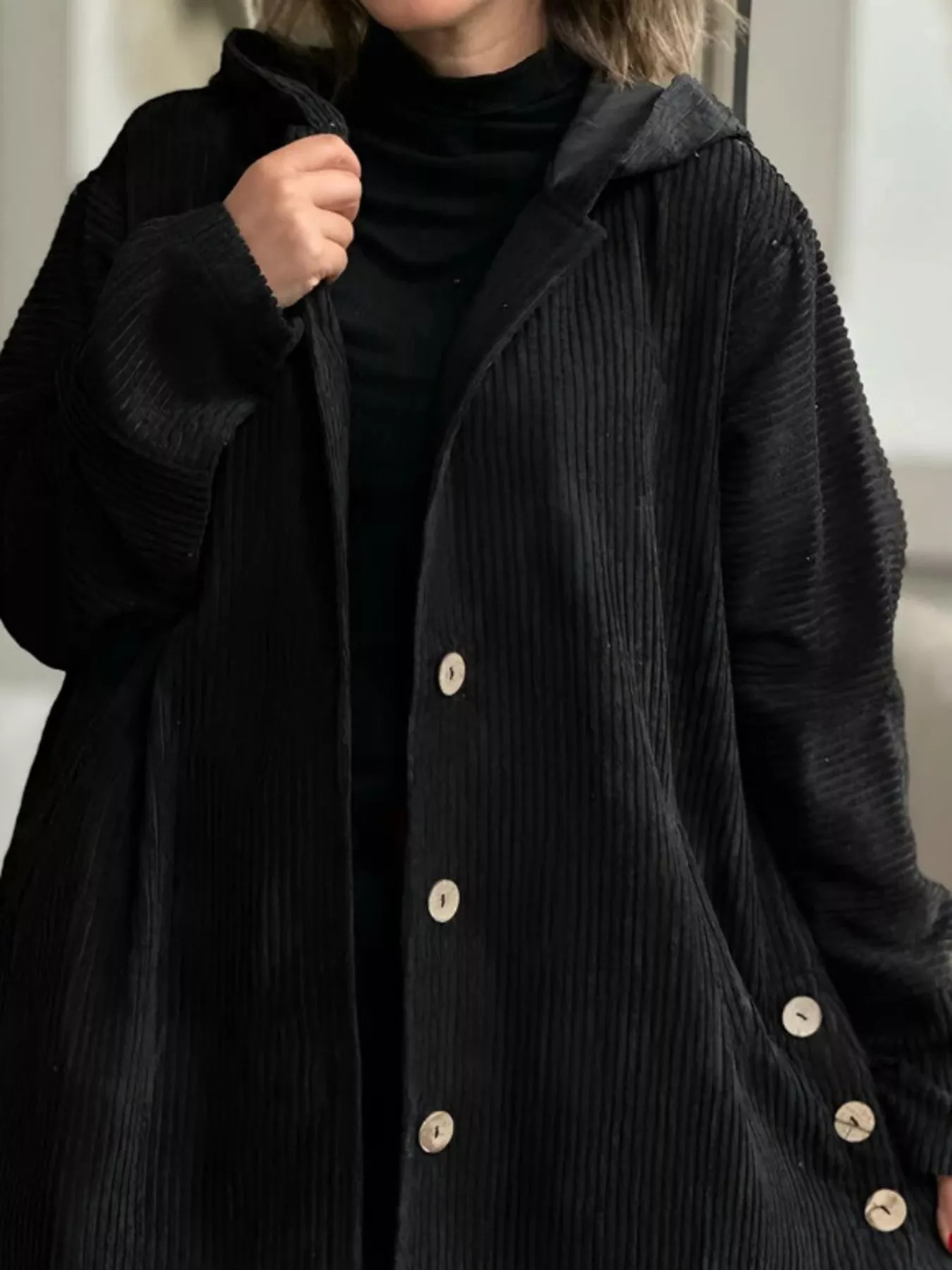 Full Size Corduroy Button Up Hooded Jacket Plus Size - Image 14