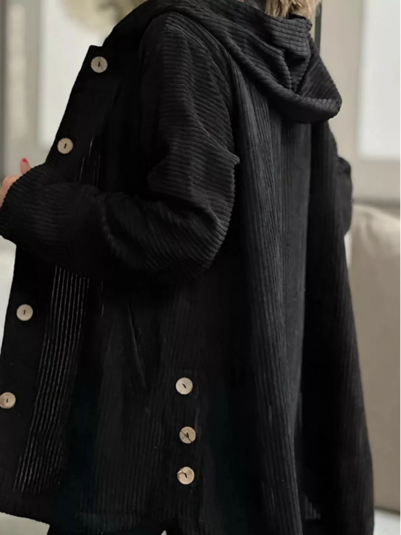 Full Size Corduroy Button Up Hooded Jacket Plus Size - Image 16
