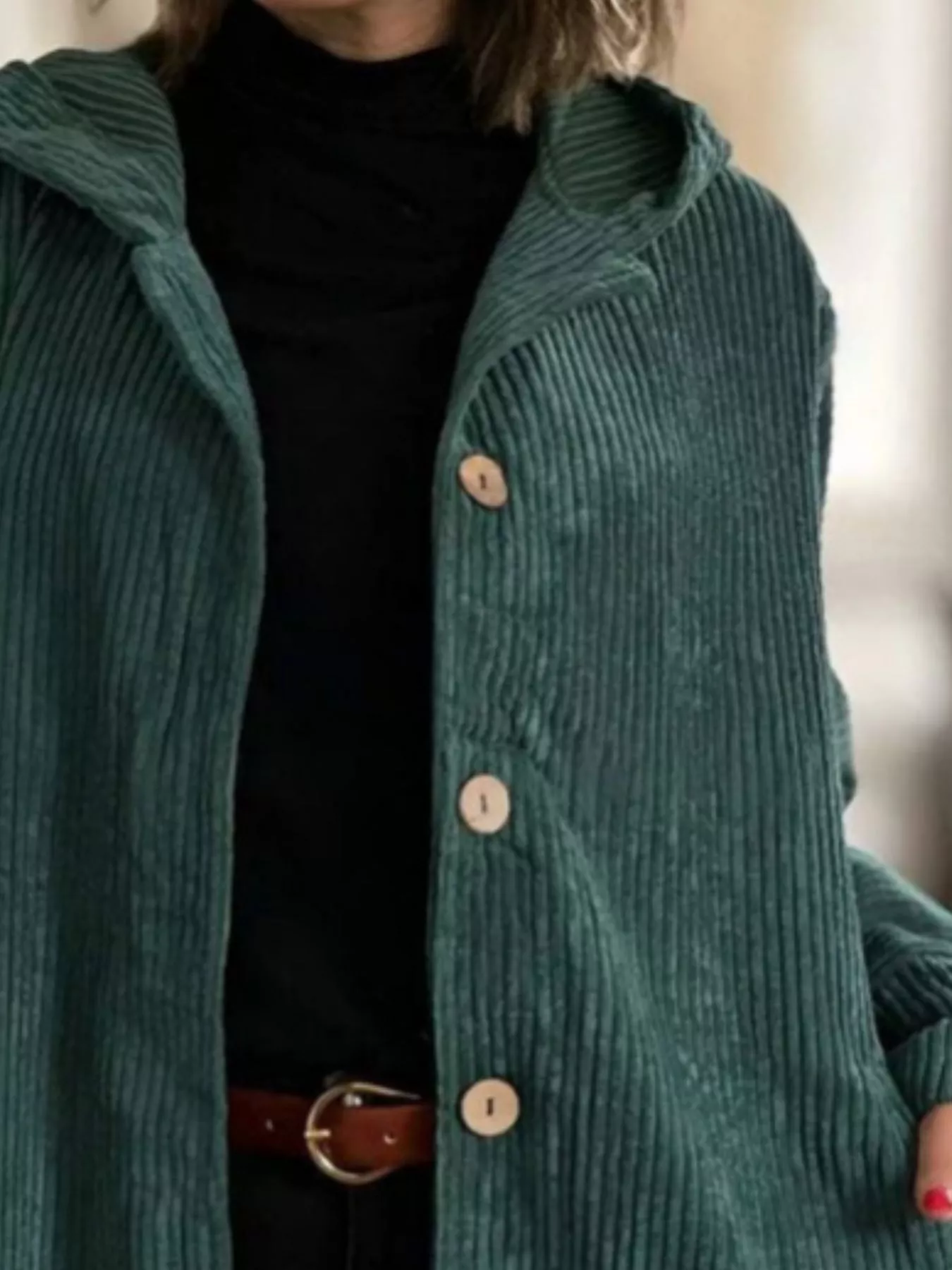Full Size Corduroy Button Up Hooded Jacket Plus Size - Image 2