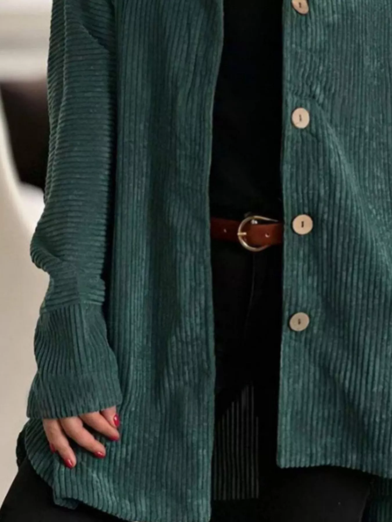 Full Size Corduroy Button Up Hooded Jacket Plus Size - Image 3