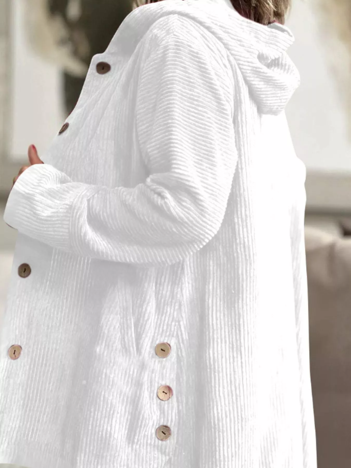 Full Size Corduroy Button Up Hooded Jacket Plus Size - Image 5
