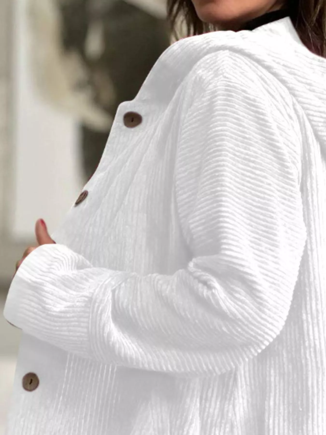 Full Size Corduroy Button Up Hooded Jacket Plus Size - Image 6