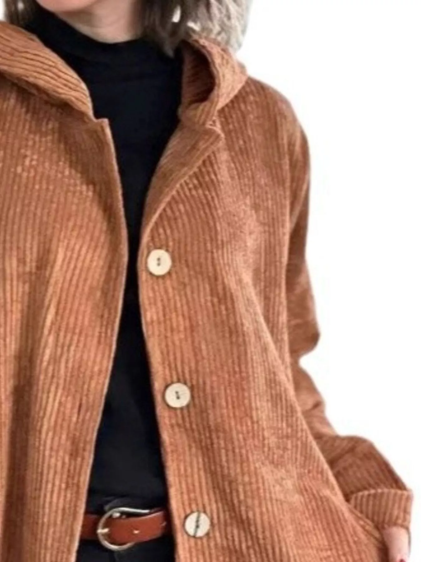 Full Size Corduroy Button Up Hooded Jacket Plus Size - Image 8