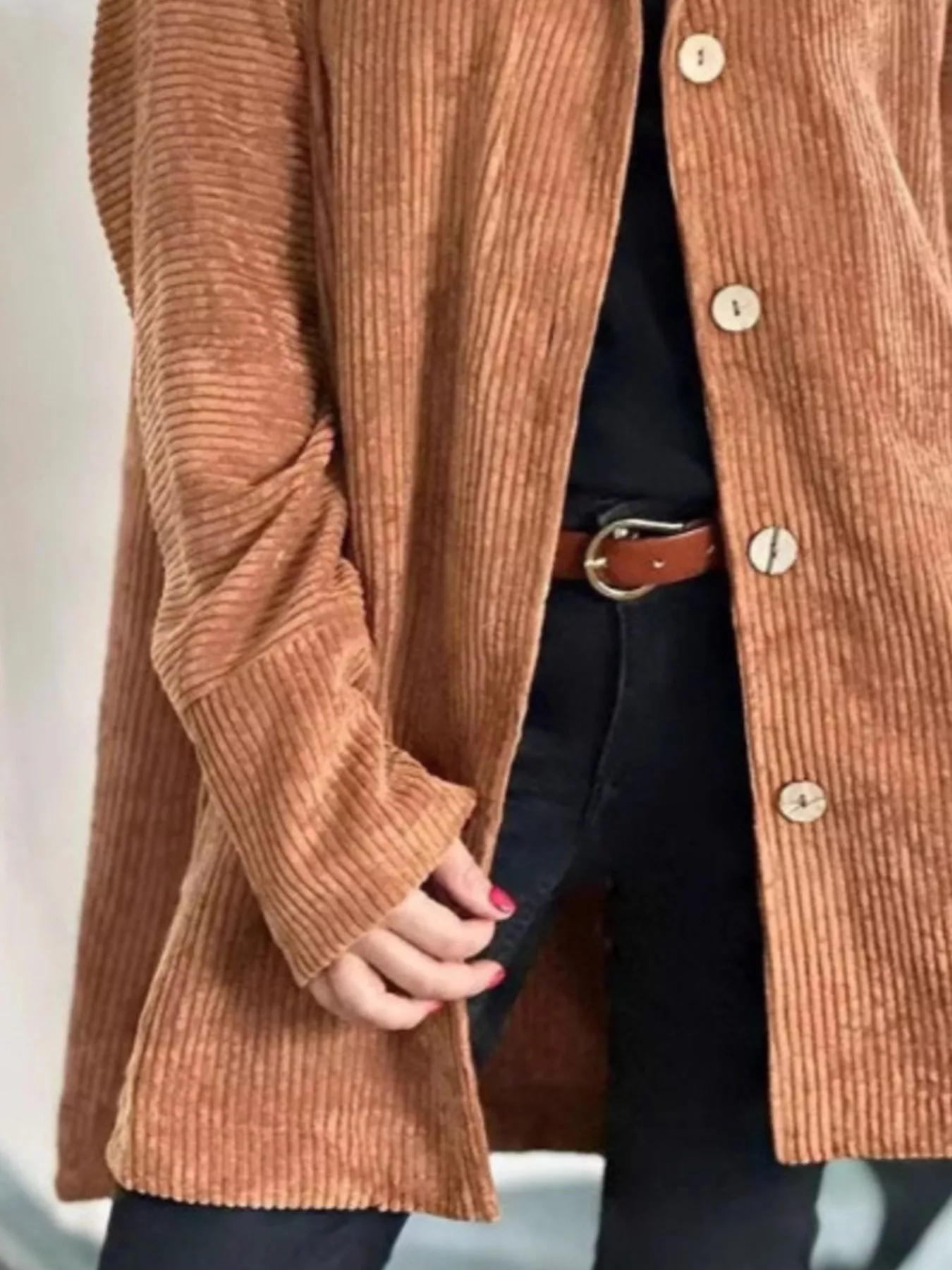 Full Size Corduroy Button Up Hooded Jacket Plus Size - Image 9