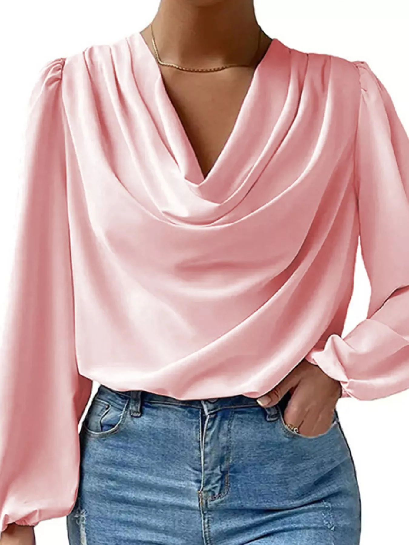 Full Size Cowl Neck Balloon Sleeve Blouse Plus Size - Image 12