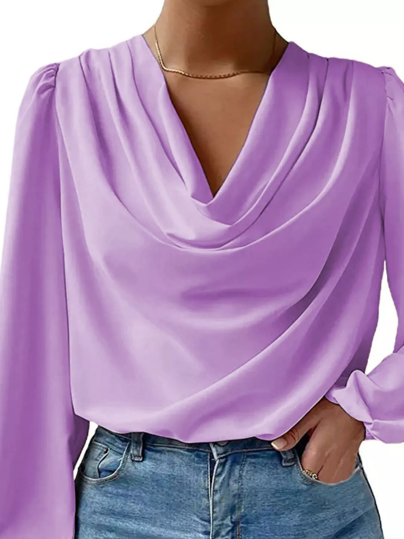 Full Size Cowl Neck Balloon Sleeve Blouse Plus Size - Image 21