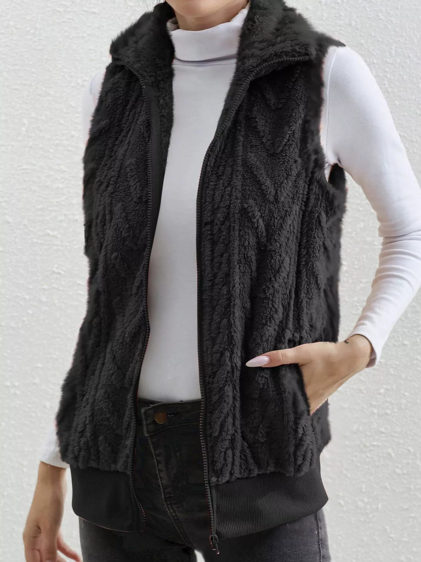 Full Size Cozy Faux Fur Zip-Up Vest Coat Plus Size - Image 12
