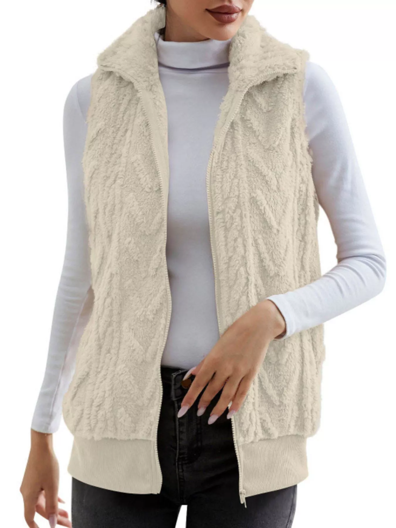 Full Size Cozy Faux Fur Zip-Up Vest Coat Plus Size - Image 19