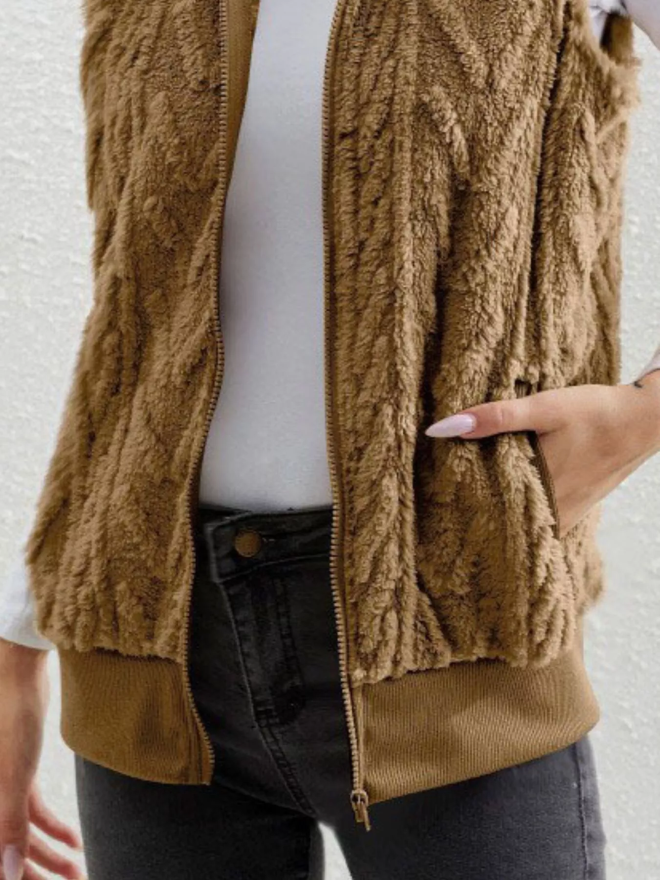 Full Size Cozy Faux Fur Zip-Up Vest Coat Plus Size - Image 9
