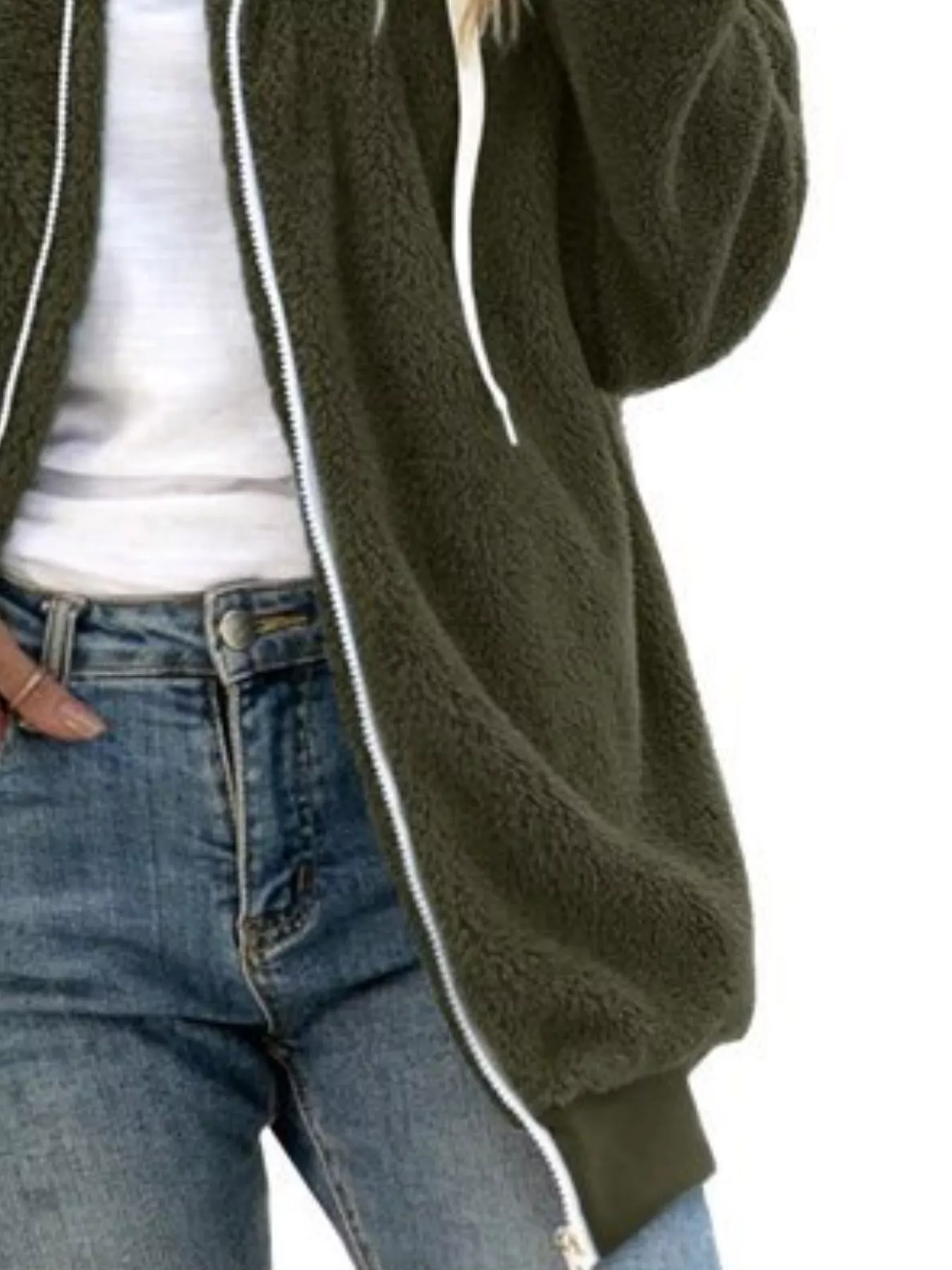 Full Size Cozy Fleece Zip-Up Hooded Jacket Plus Size - Image 29