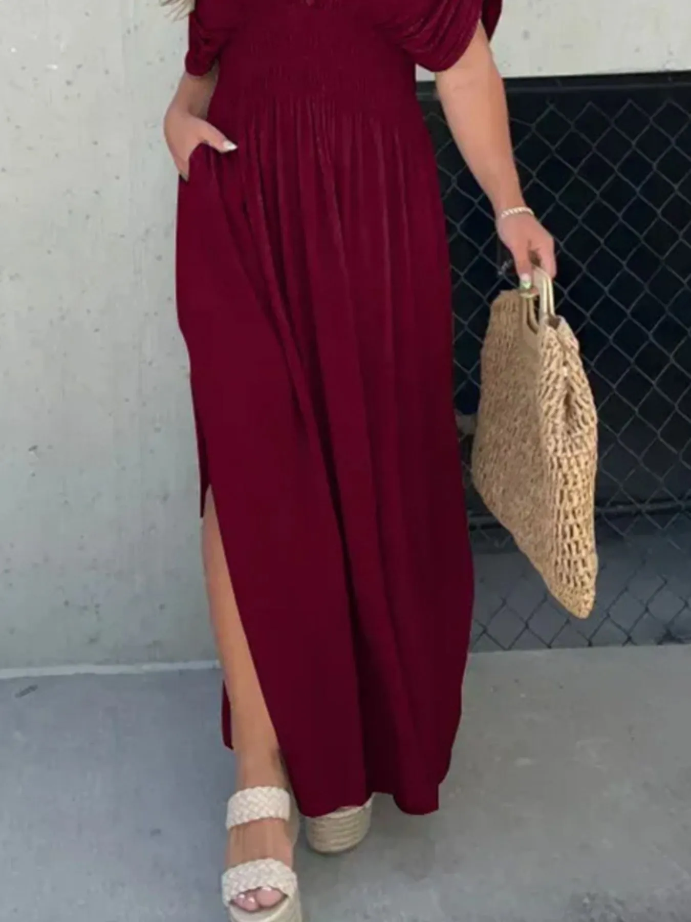 Full Size Deep V-Neck Maxi Dress with Side Slit Plus Size - Image 11