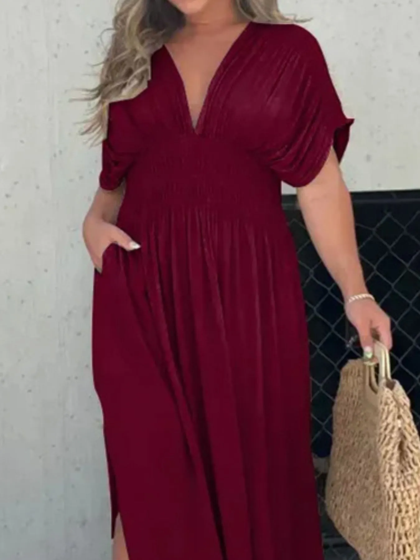 Full Size Deep V-Neck Maxi Dress with Side Slit Plus Size - Image 12