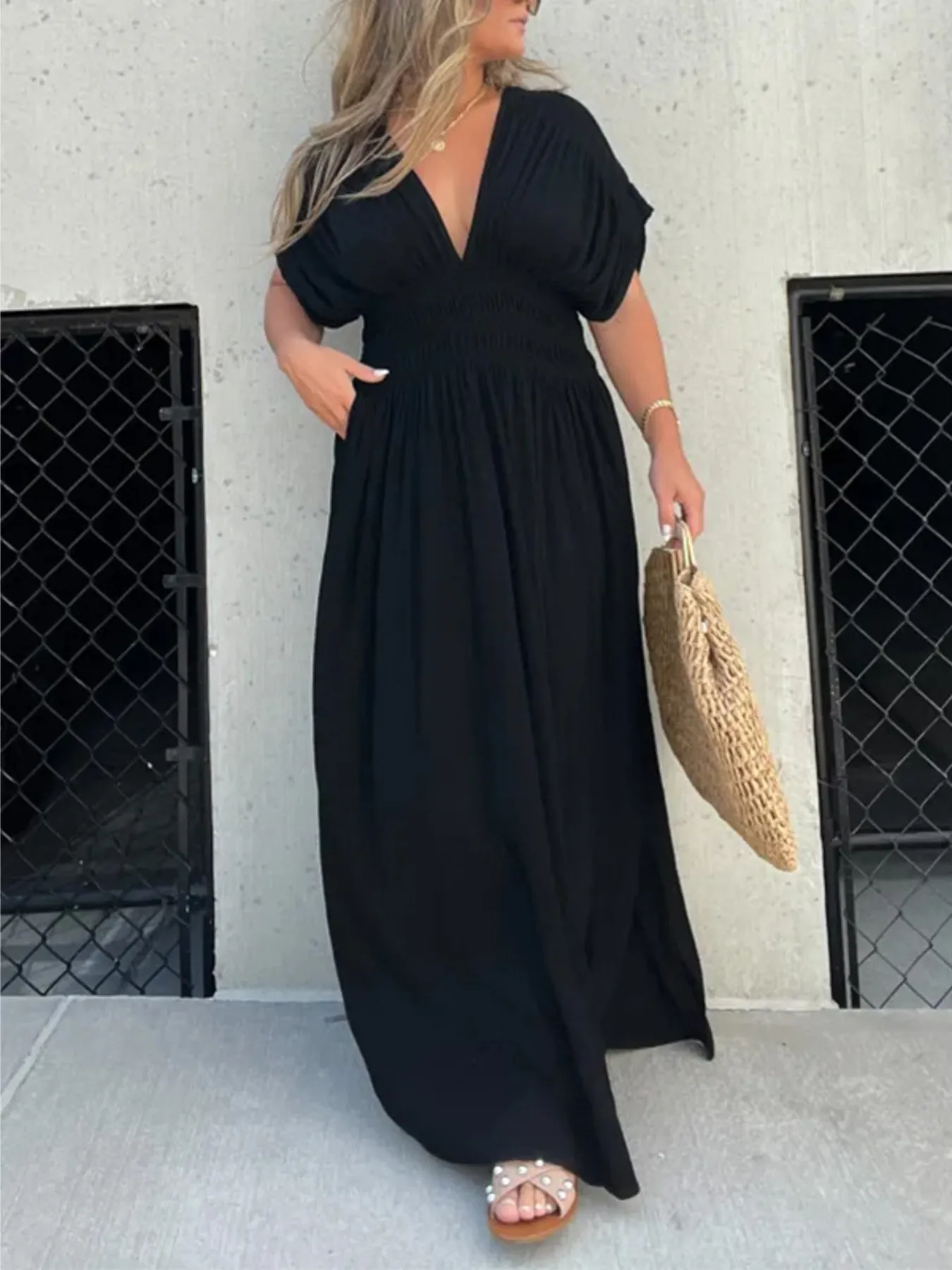 Full Size Deep V-Neck Maxi Dress with Side Slit Plus Size - Image 2