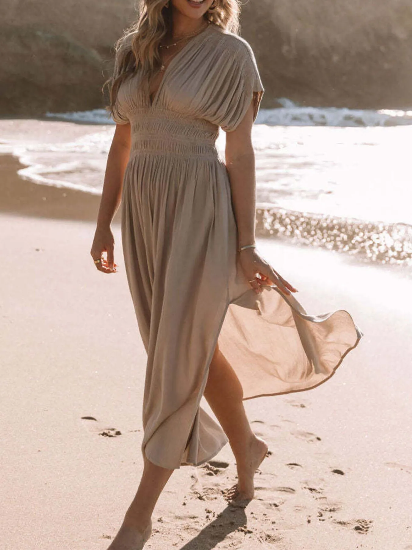 Full Size Deep V-Neck Maxi Dress with Side Slit Plus Size - Image 5
