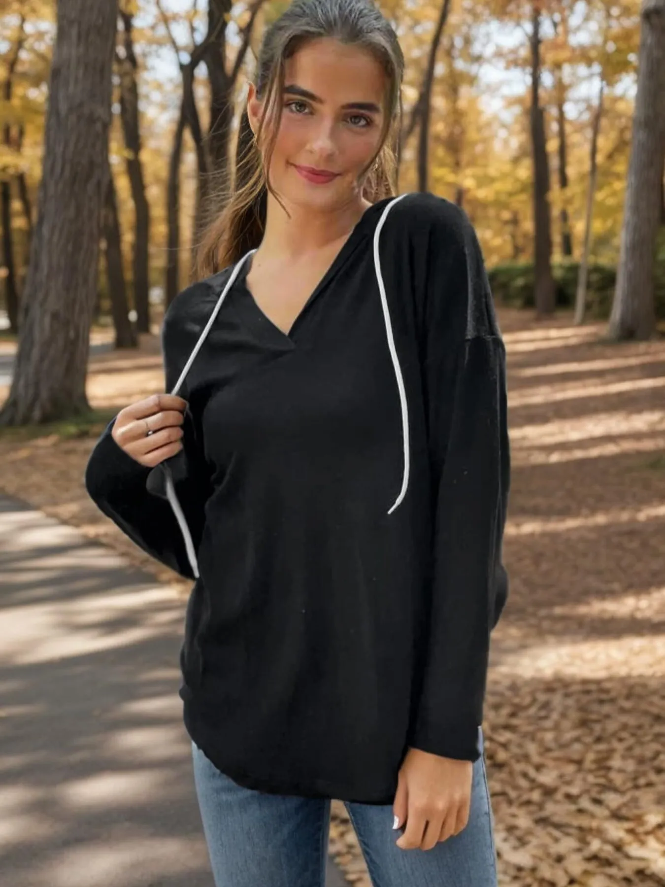Full Size Drawstring Long Sleeve Hoodie Plus Size - Image 3