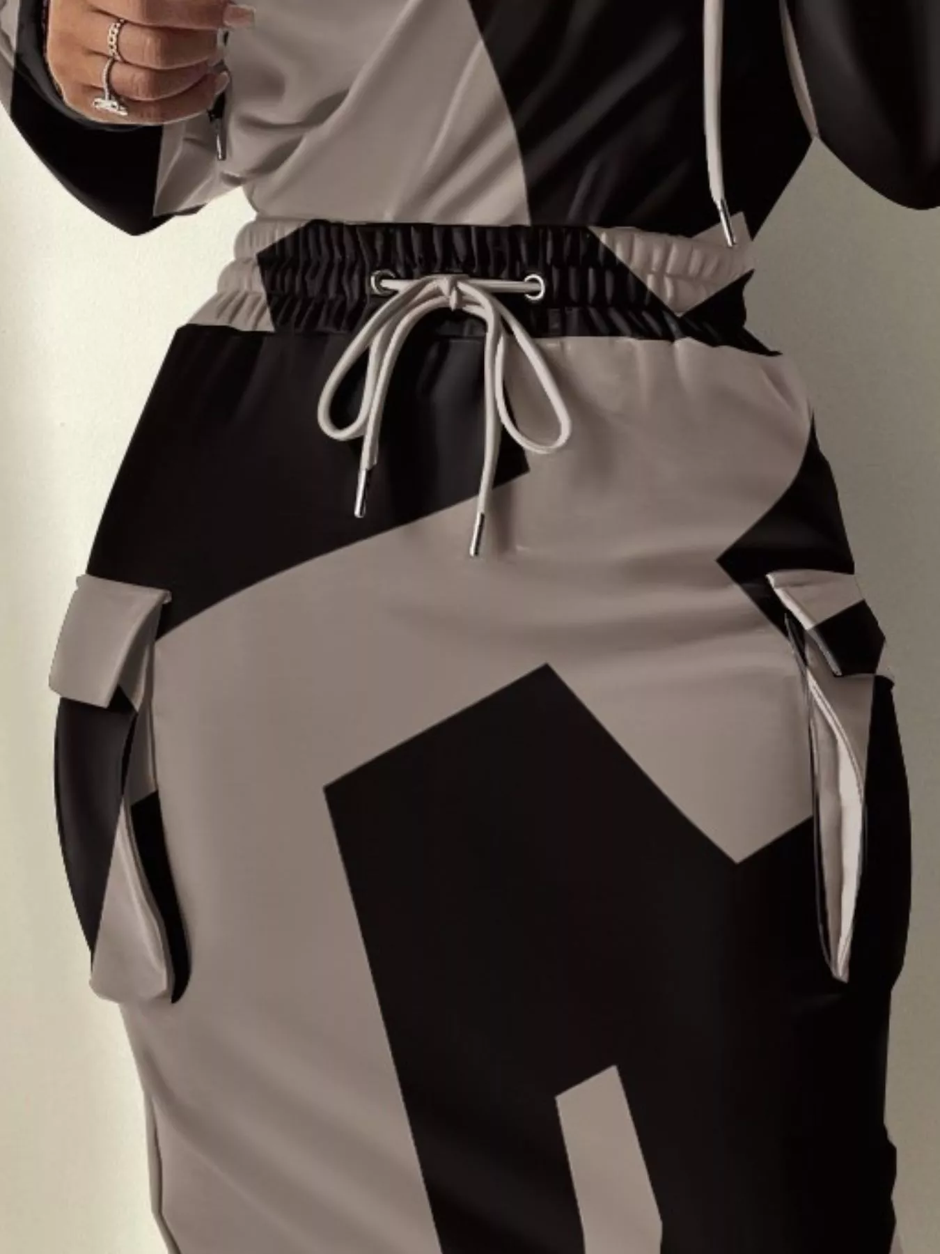 Full Size Drawstring Waist Surplice Printed Dress Plus Size - Image 11