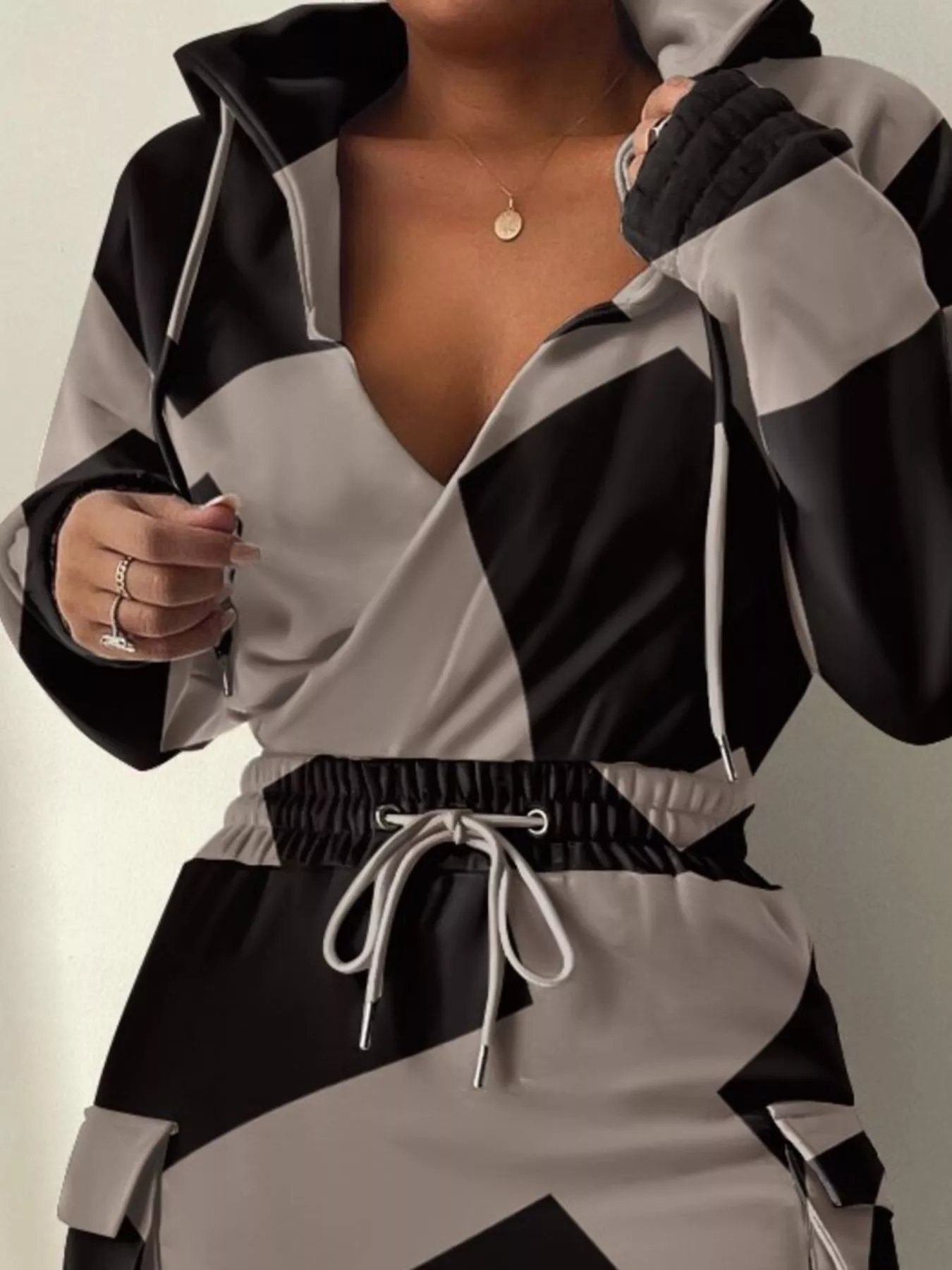 Full Size Drawstring Waist Surplice Printed Dress Plus Size - Image 12
