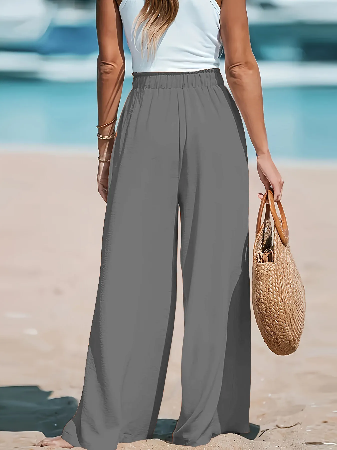 Full Size Drawstring Waist Wide Leg Pants Plus Size - Image 21