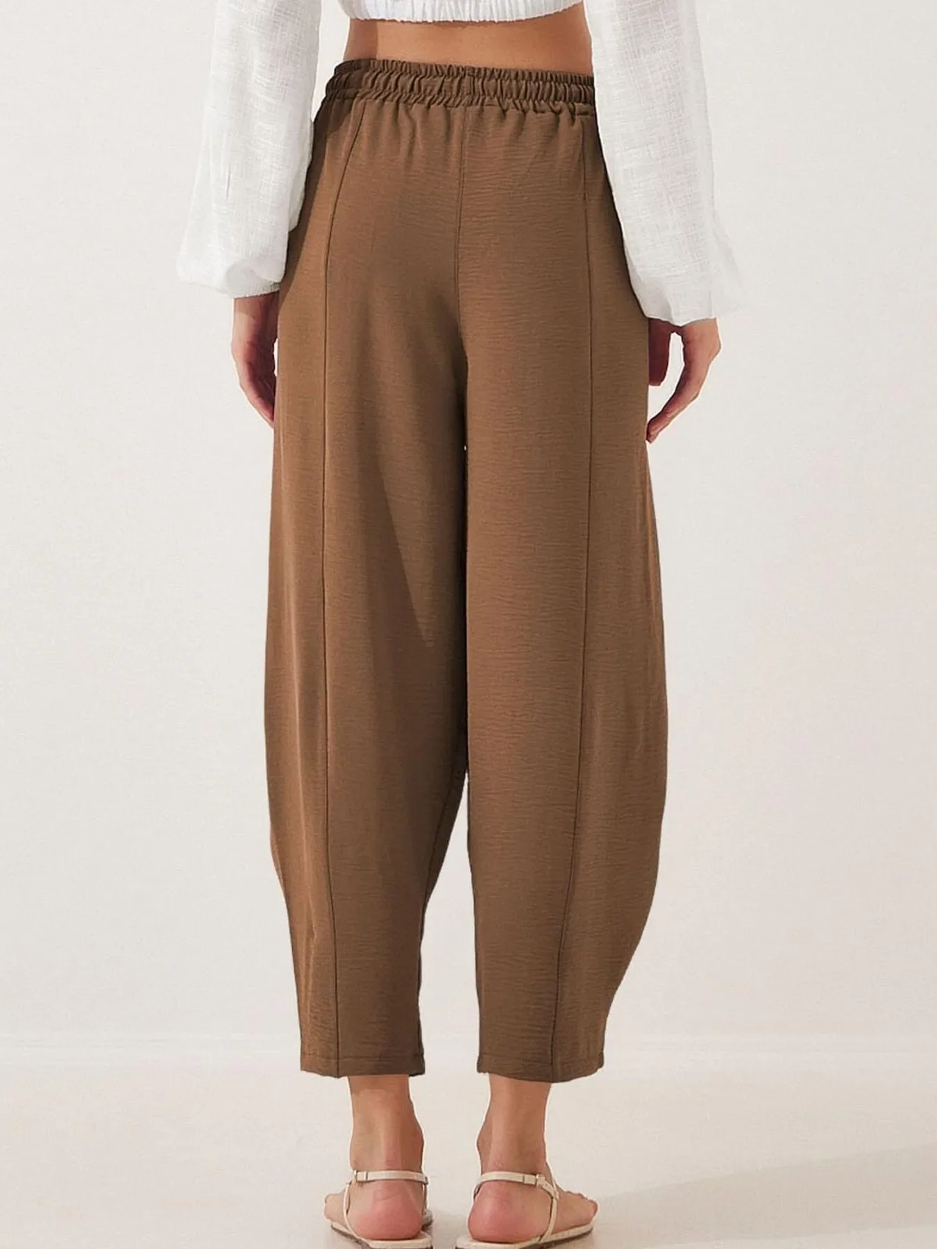 Full Size Drawstring Wide Leg Cropped Pants Plus Size - Image 11