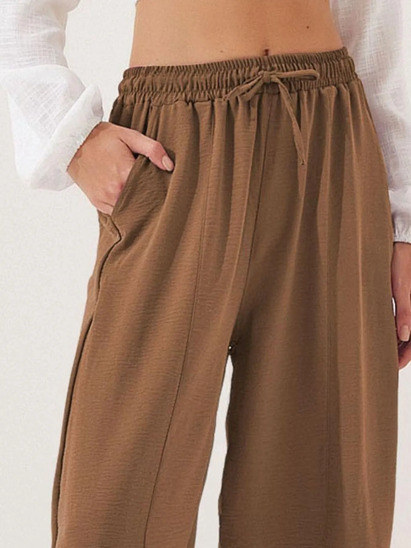 Full Size Drawstring Wide Leg Cropped Pants Plus Size - Image 12