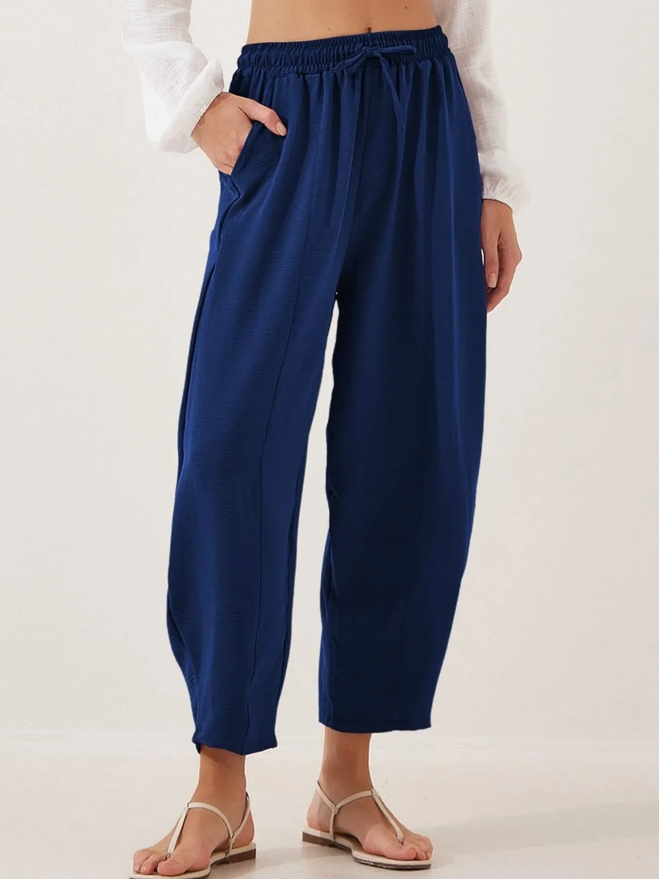 Full Size Drawstring Wide Leg Cropped Pants Plus Size - Image 13