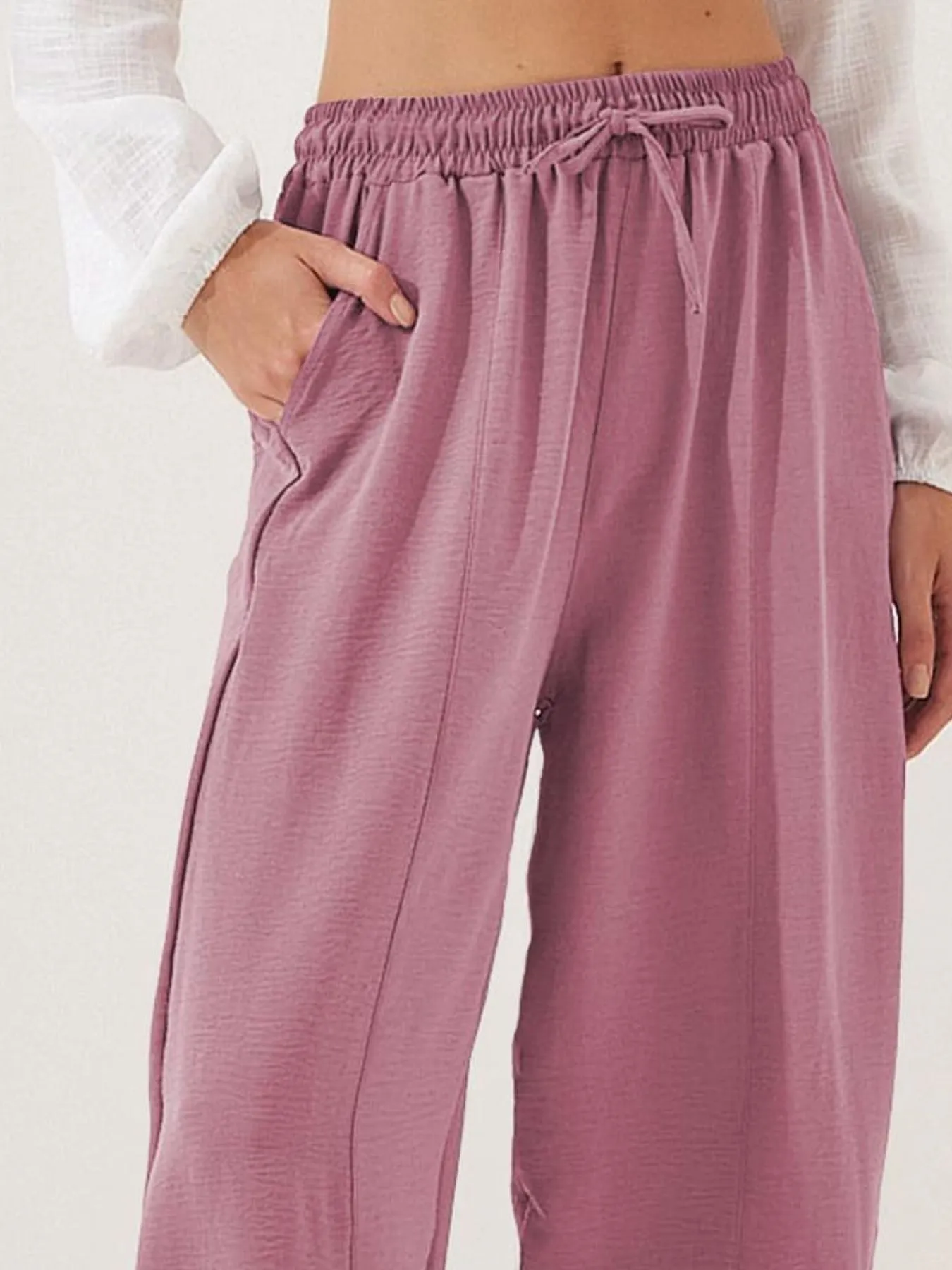 Full Size Drawstring Wide Leg Cropped Pants Plus Size - Image 27