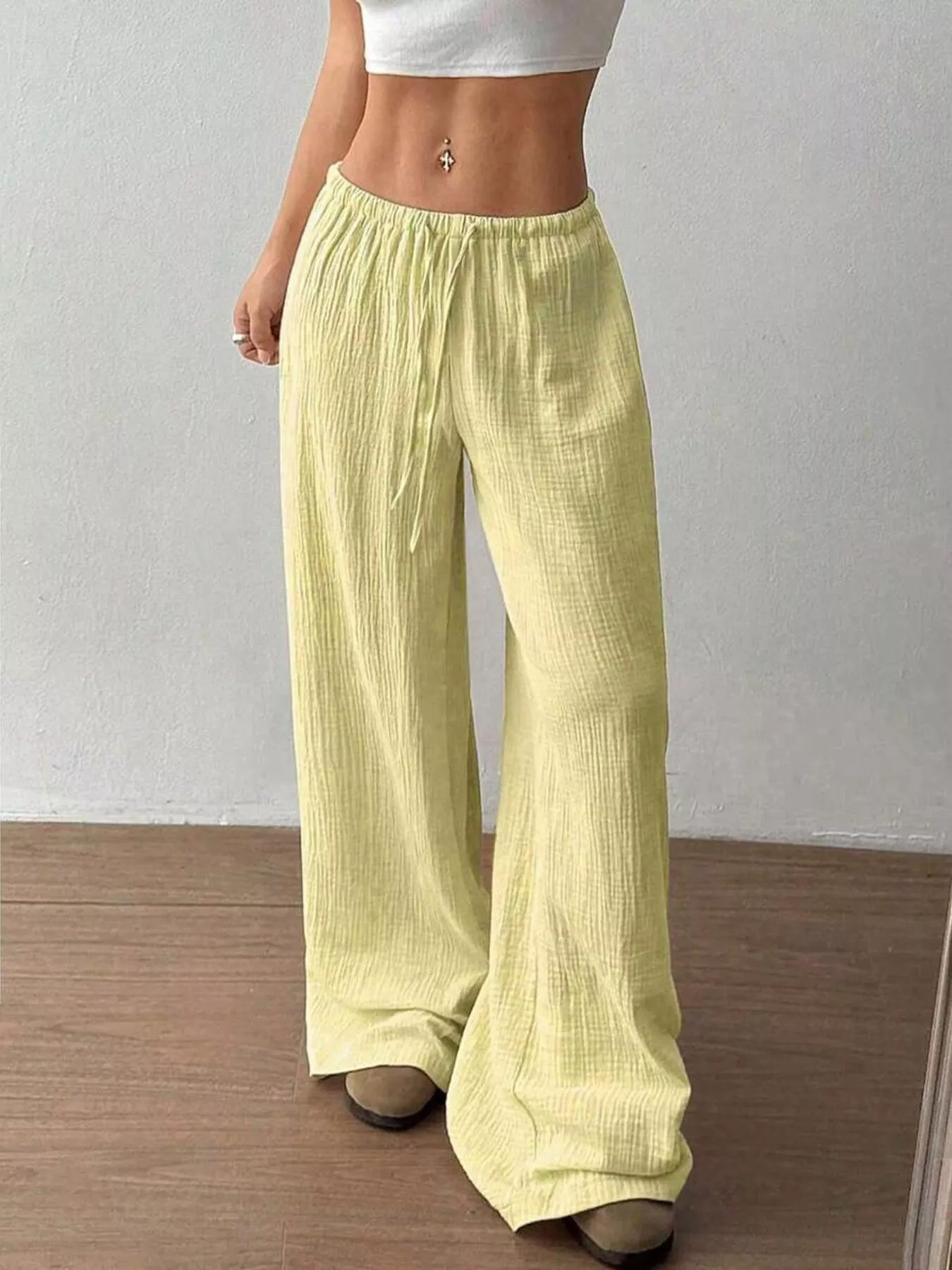 Full Size Drawstring Wide Leg Pants Plus Size - Image 29