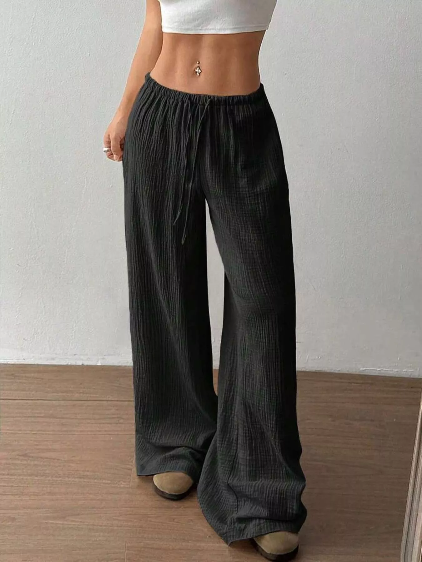 Full Size Drawstring Wide Leg Pants Plus Size - Image 7