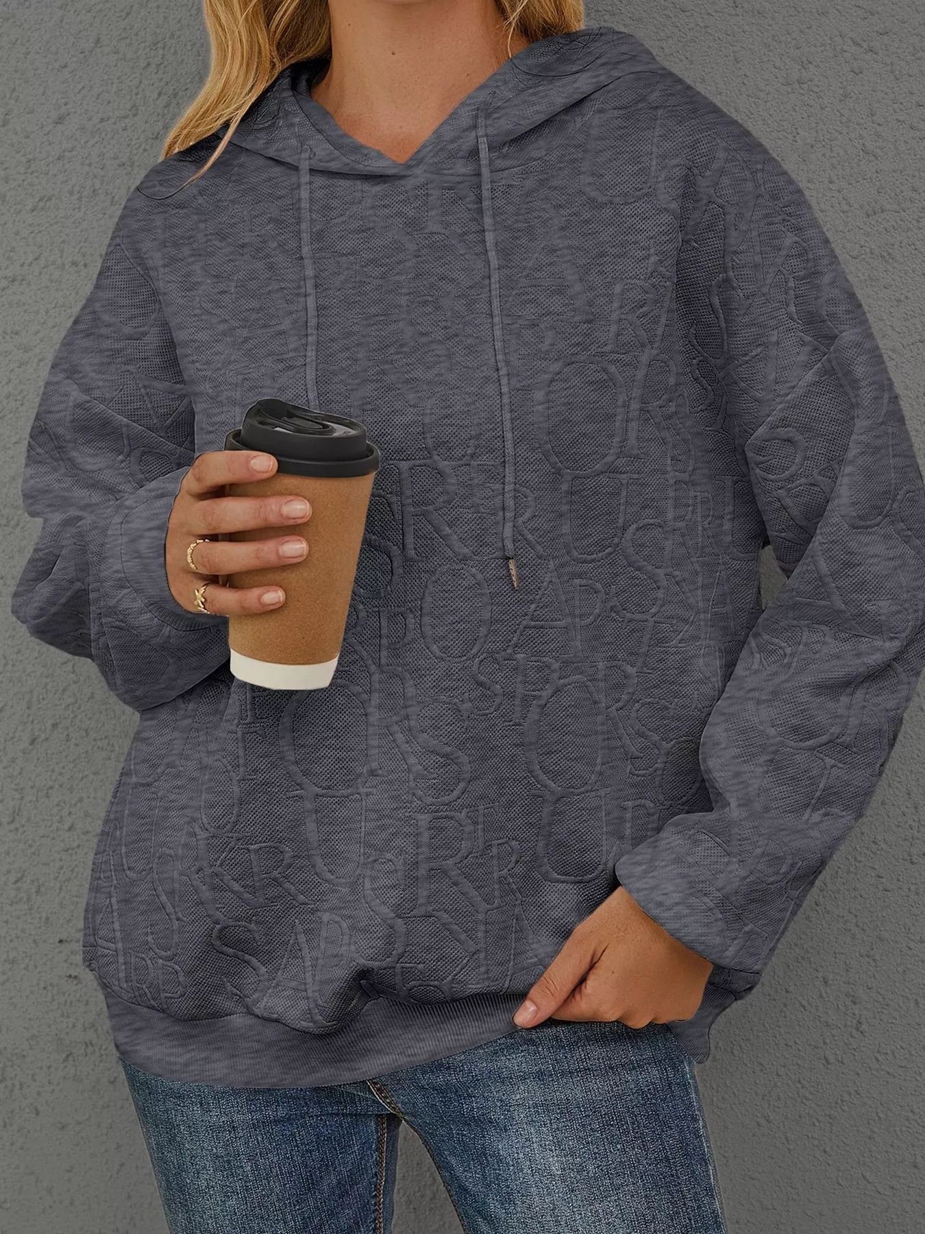 Full Size Embossed Lettering Casual Hoodie Plus Size - Image 17