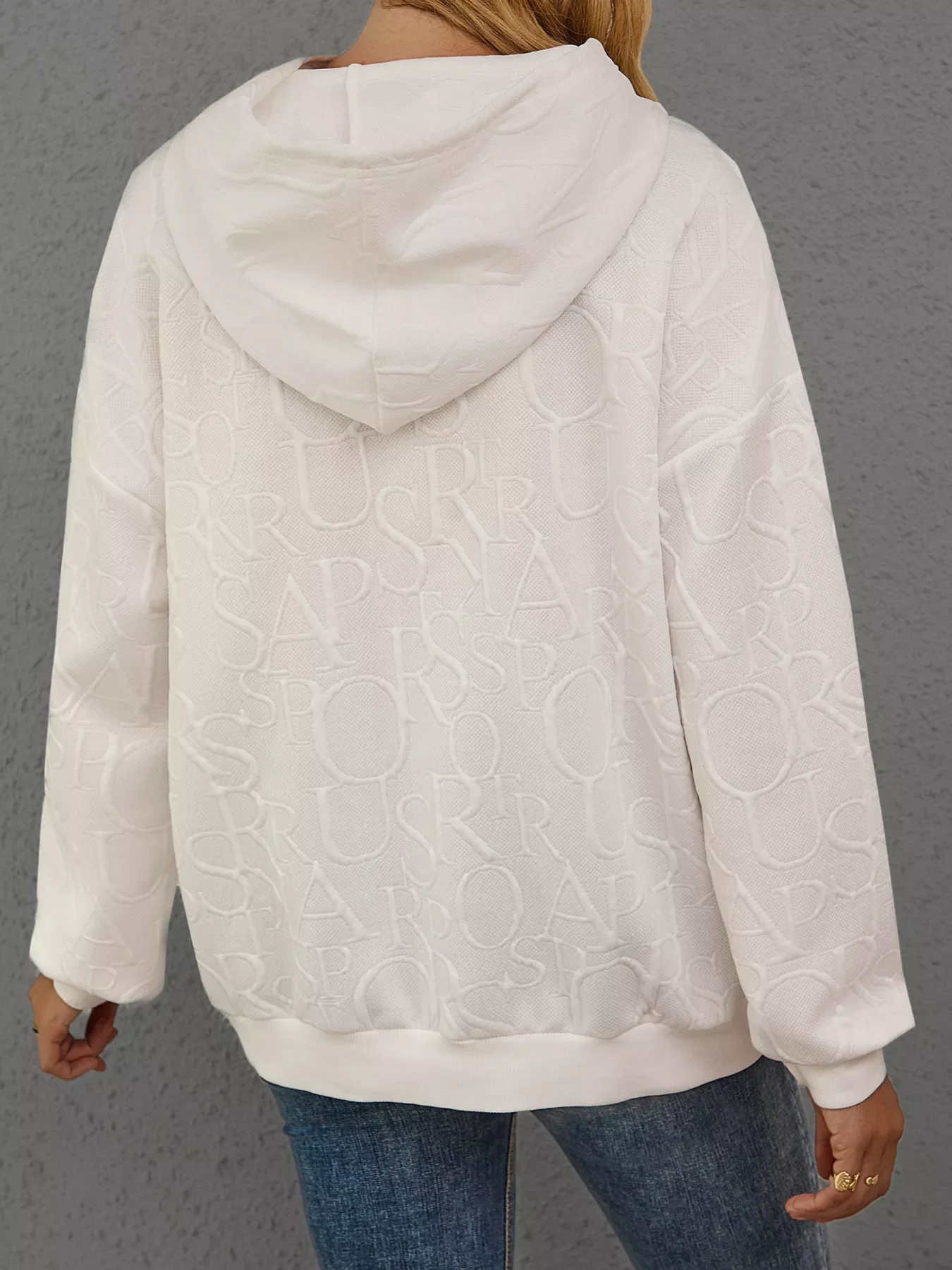Full Size Embossed Lettering Casual Hoodie Plus Size - Image 5