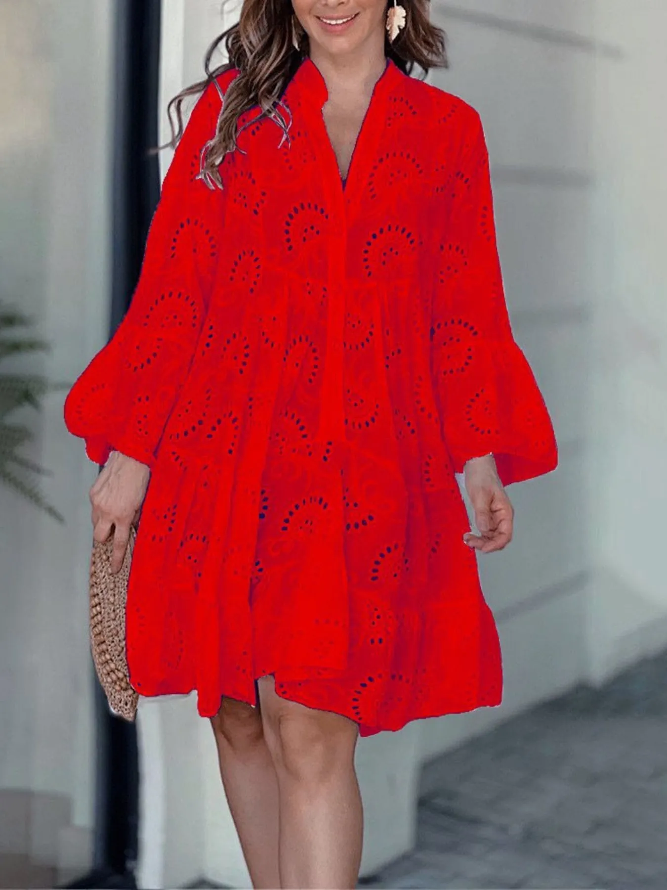Full Size Eyelet Ruffled Hem Tiered Dress Plus Size - Image 22