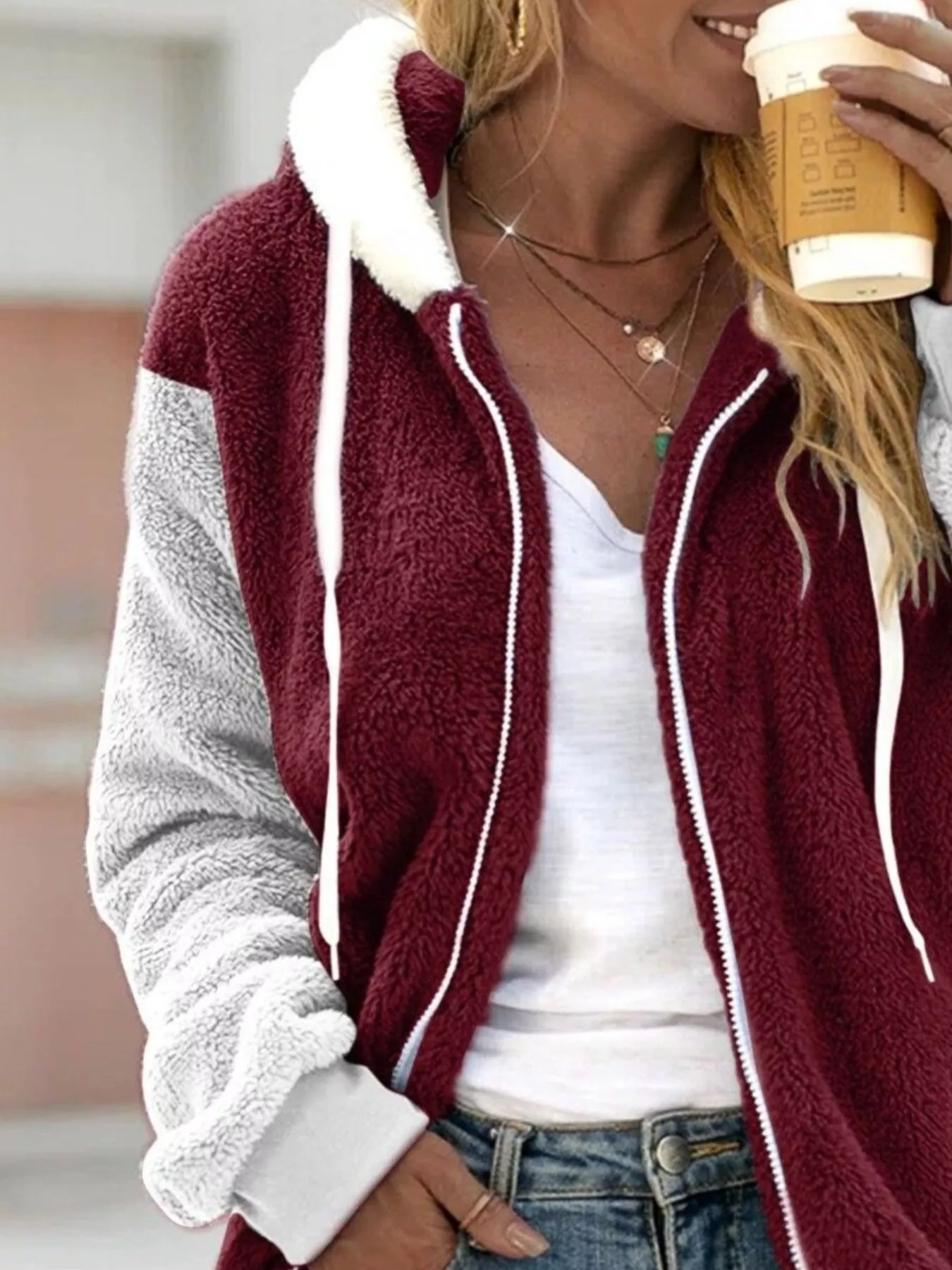 Full Size Fleece Zip-Up Hooded Outerwear Plus Size - Image 11