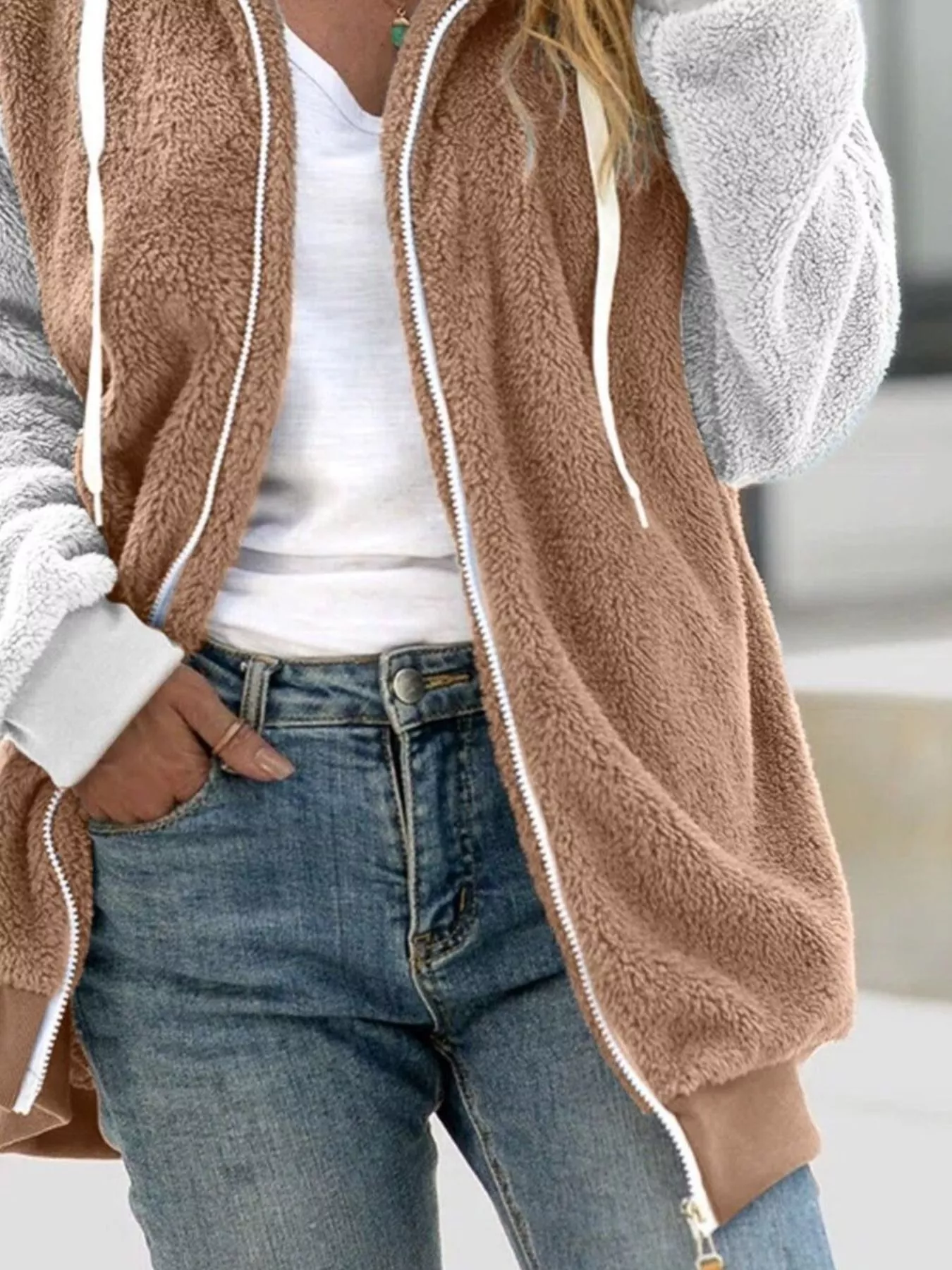 Full Size Fleece Zip-Up Hooded Outerwear Plus Size - Image 14