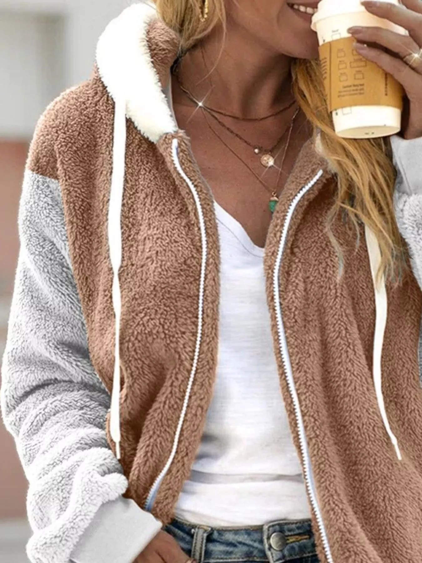 Full Size Fleece Zip-Up Hooded Outerwear Plus Size - Image 15