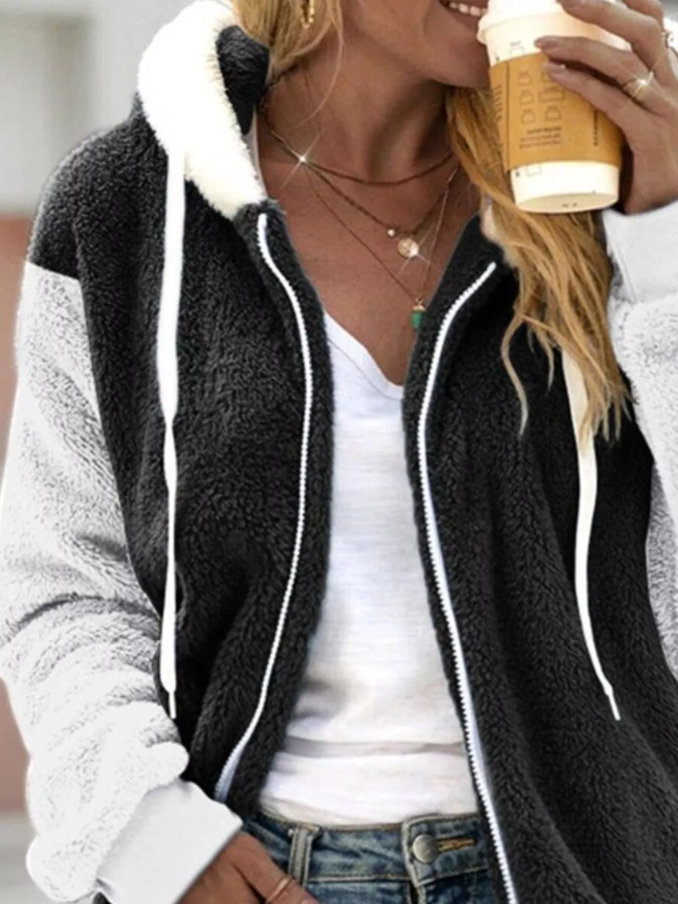 Full Size Fleece Zip-Up Hooded Outerwear Plus Size - Image 5