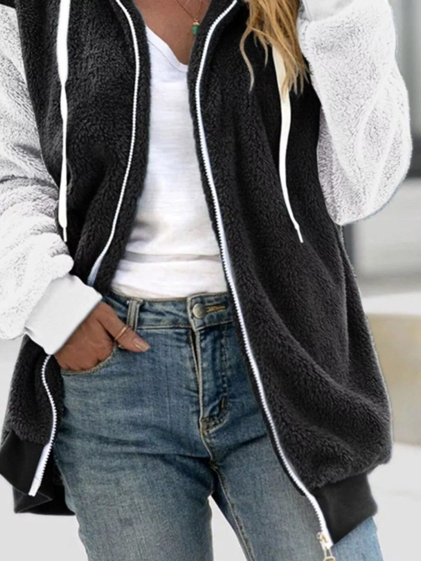 Full Size Fleece Zip-Up Hooded Outerwear Plus Size - Image 6