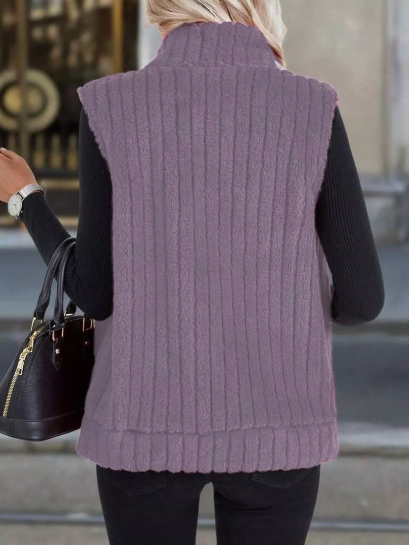 Full Size Fleece Zip-Up Vest Coat Plus Size - Image 10