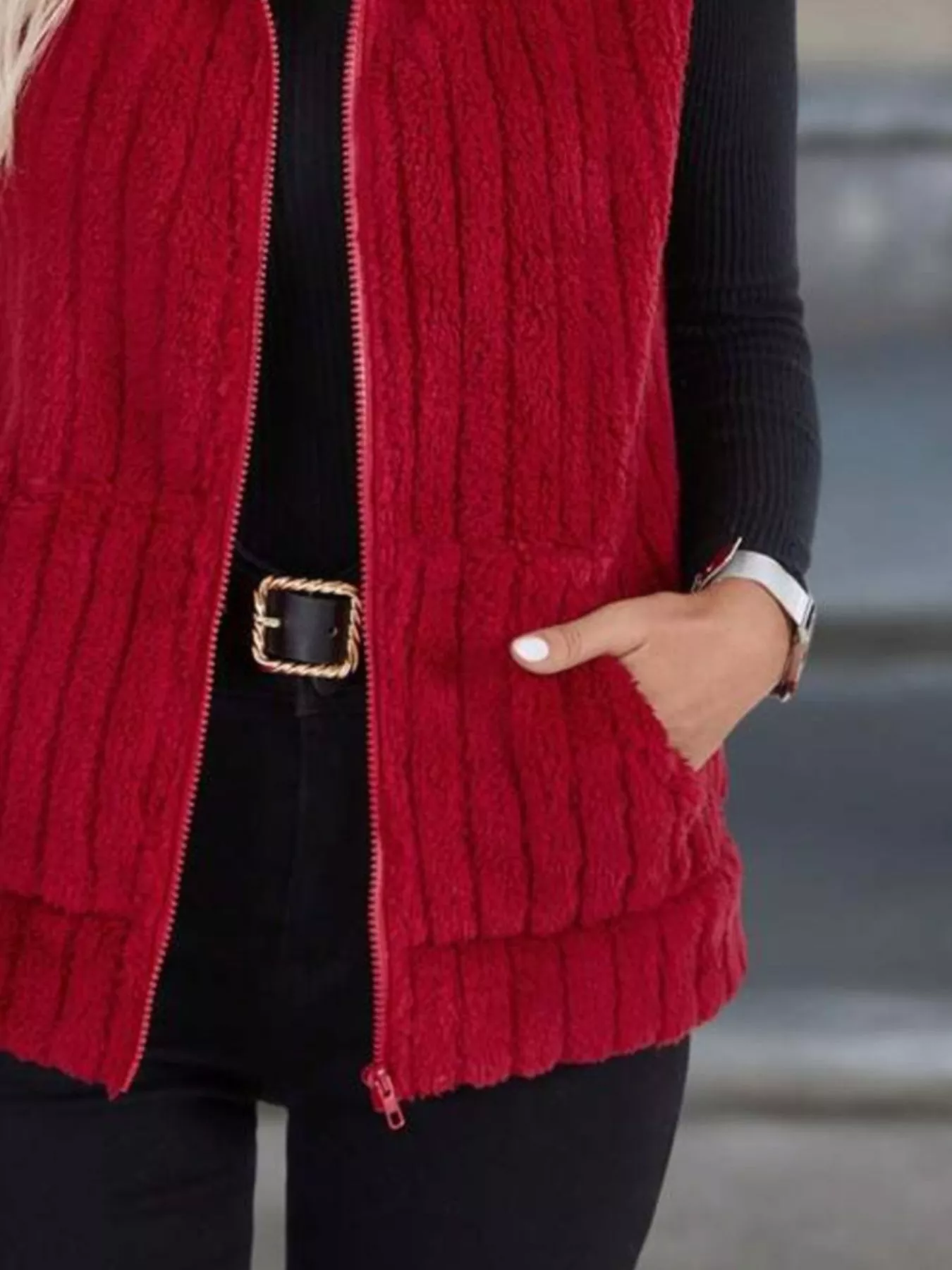 Full Size Fleece Zip-Up Vest Coat Plus Size - Image 15