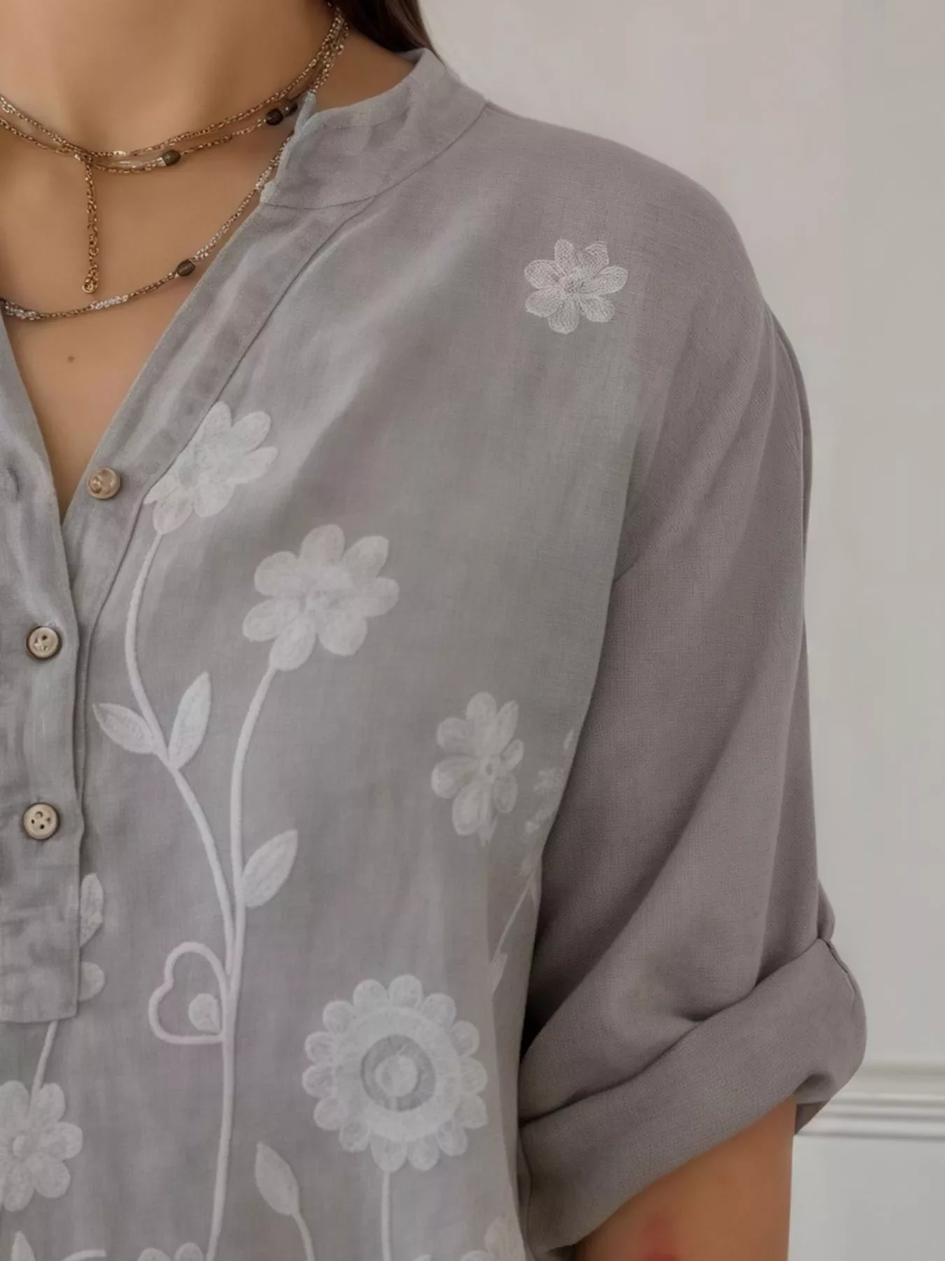 Full Size Floral Embroidered Button Detail Blouse Plus Size - Image 9