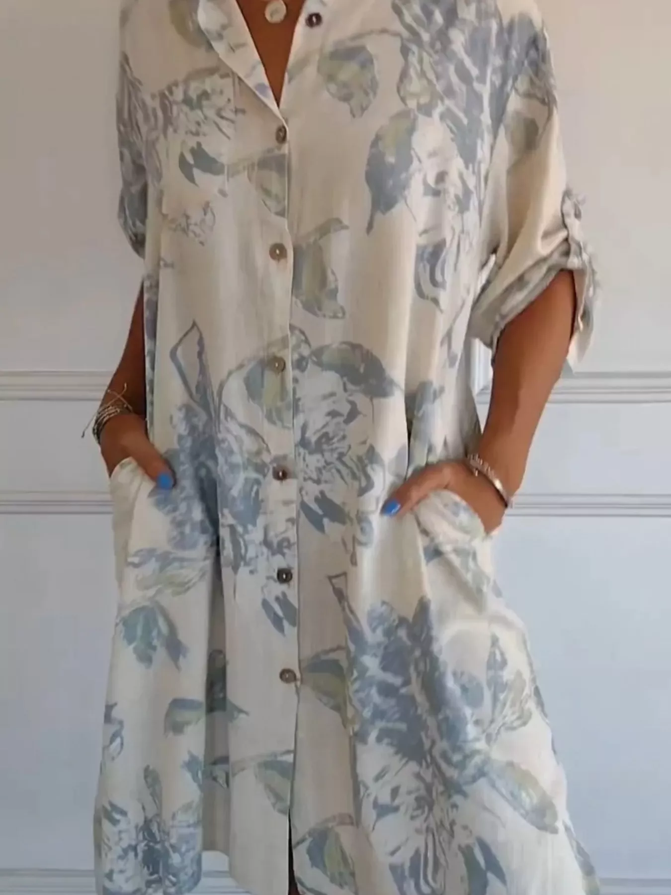 Full Size Floral Print Button-Up Shirt Dress Plus Size - Image 4