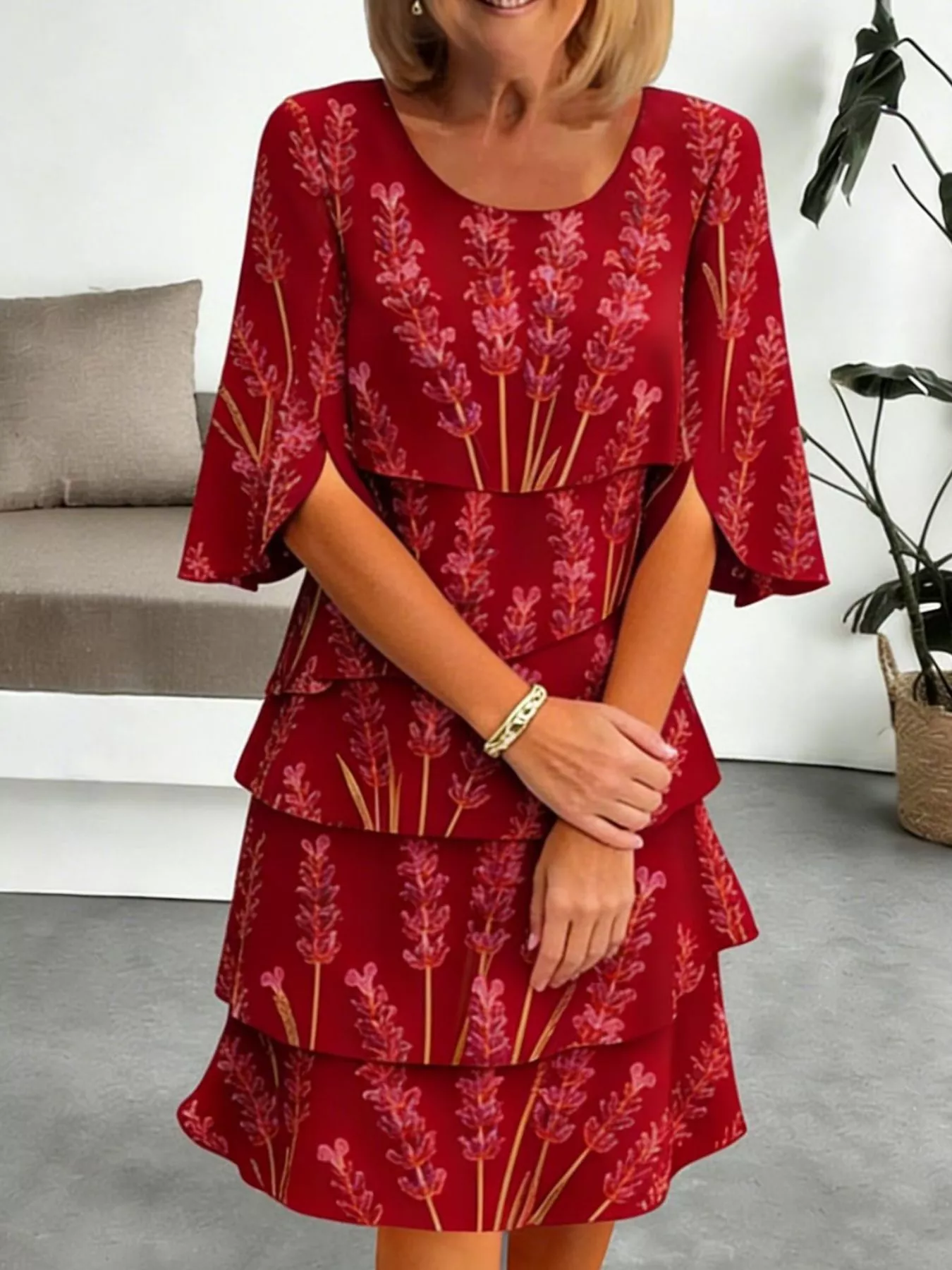 Full Size Floral Print Ruffle Hem Dress Plus Size - Image 13